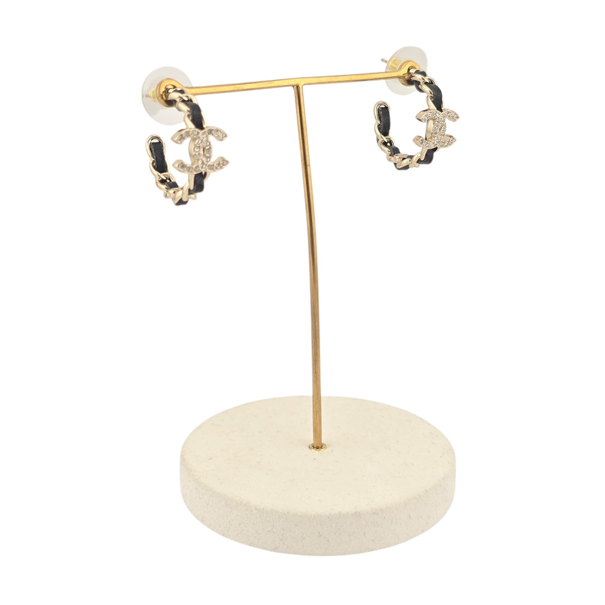 Chanel CC Leather Metal Hoop Earrings 2025 CHANEL
