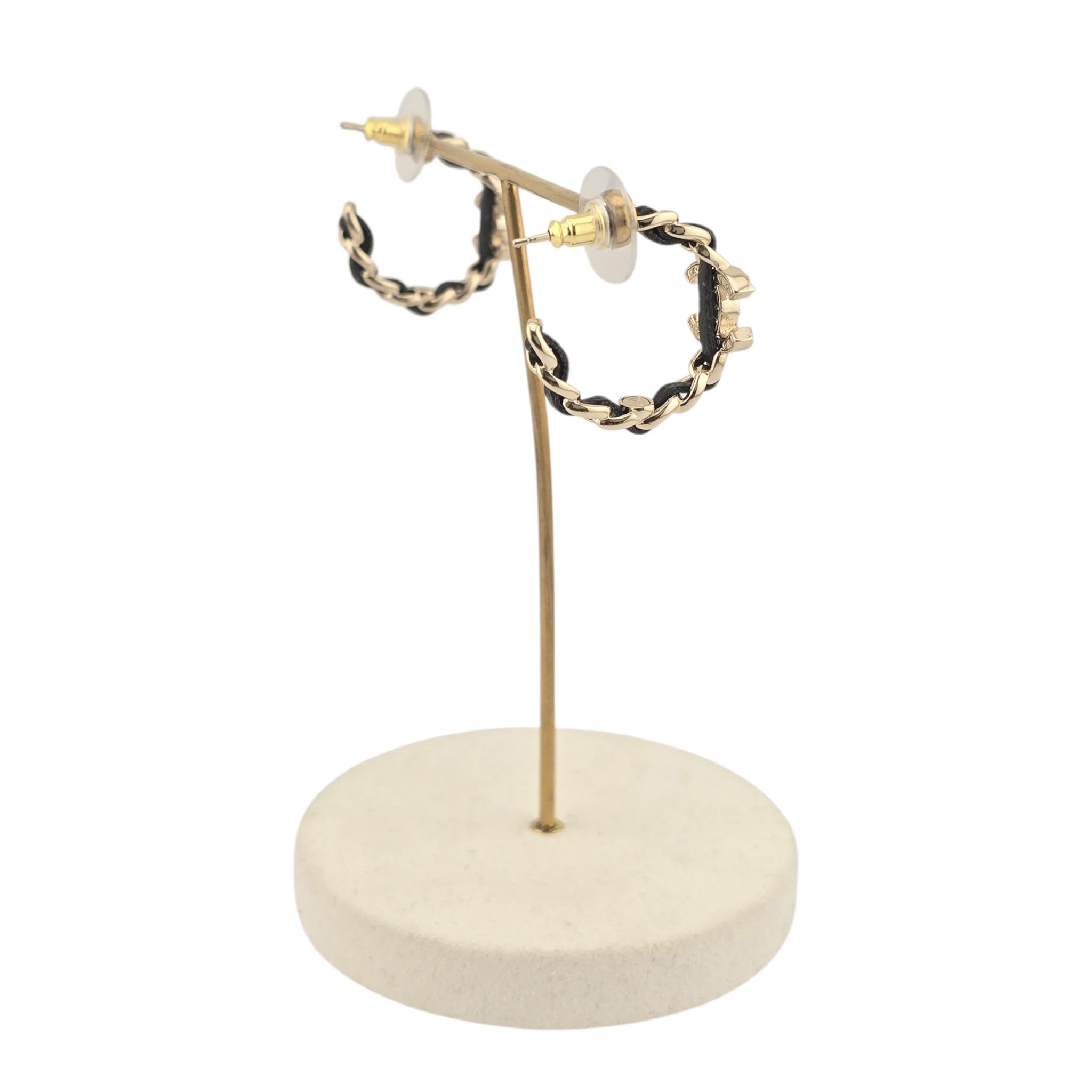 Chanel CC Leather Metal Hoop Earrings 2025 CHANEL