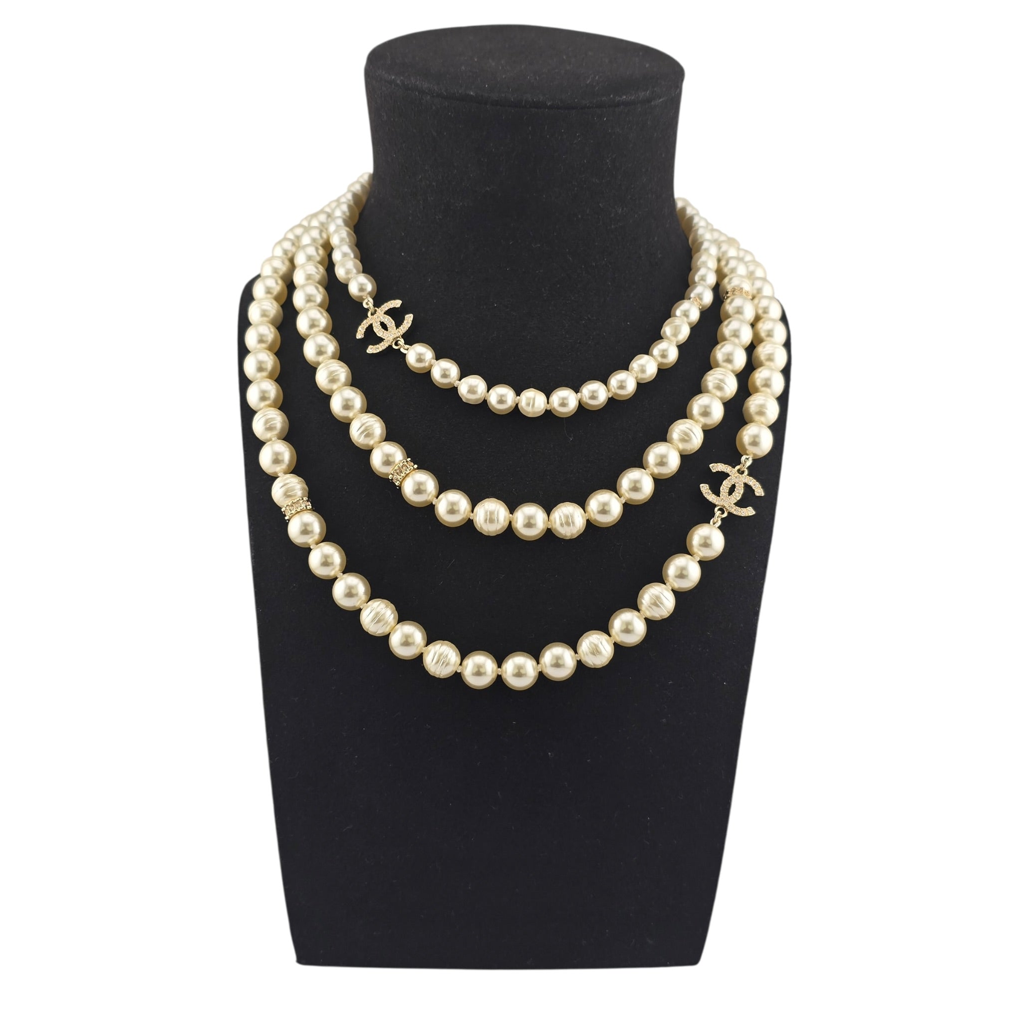 Chanel CC Faux Pearl 3 Row Necklace 2025 CHANEL