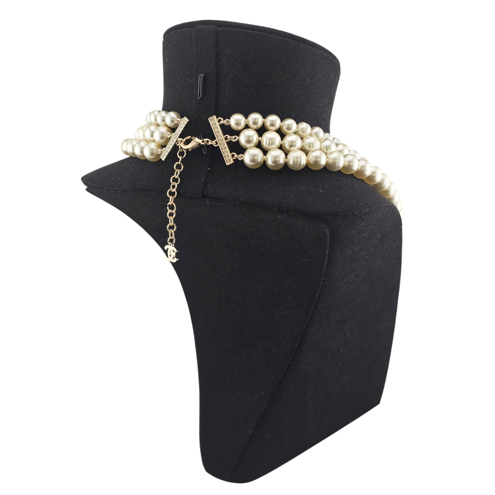 Chanel CC Faux Pearl 3 Row Necklace 2025 CHANEL