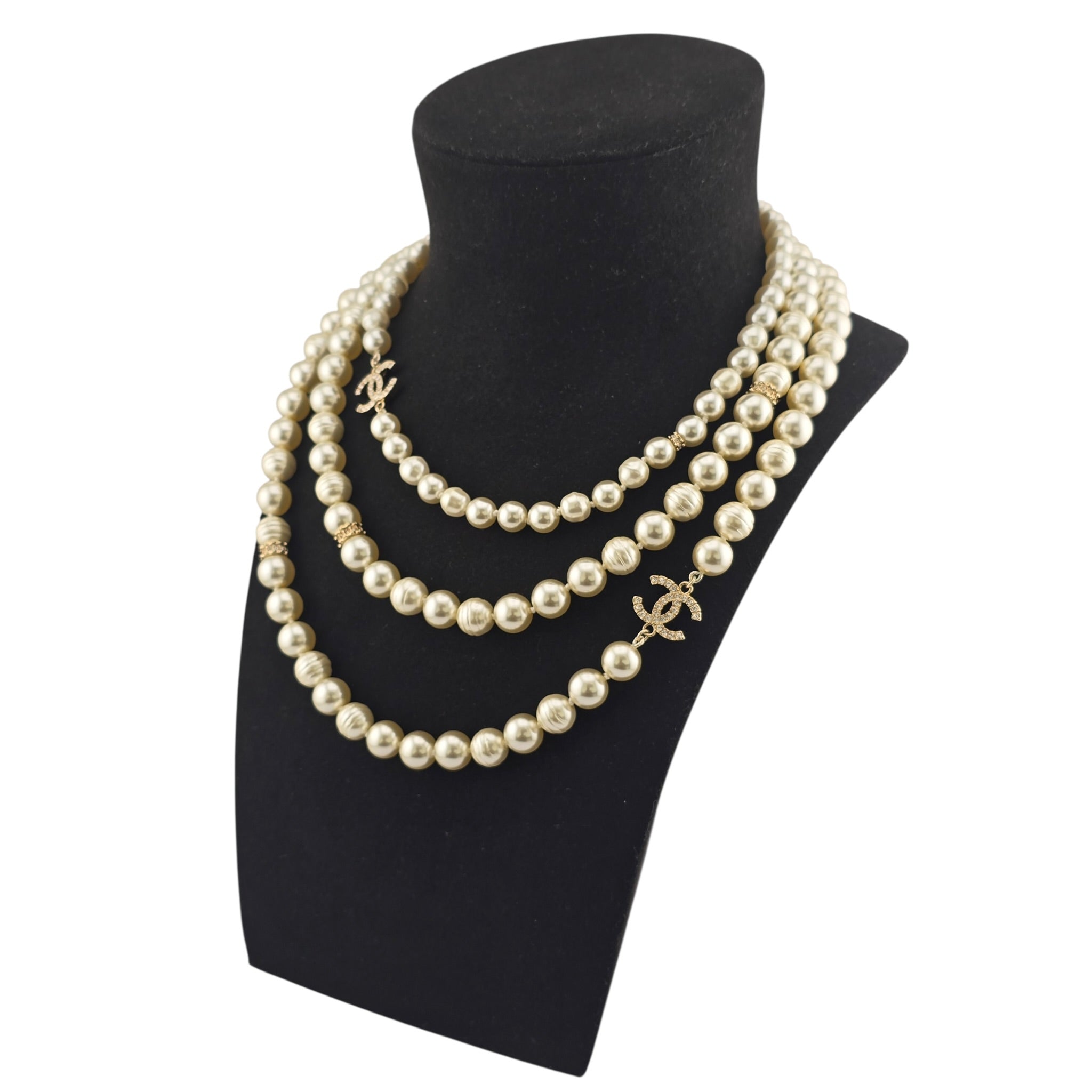 Chanel CC Faux Pearl 3 Row Necklace 2025 CHANEL
