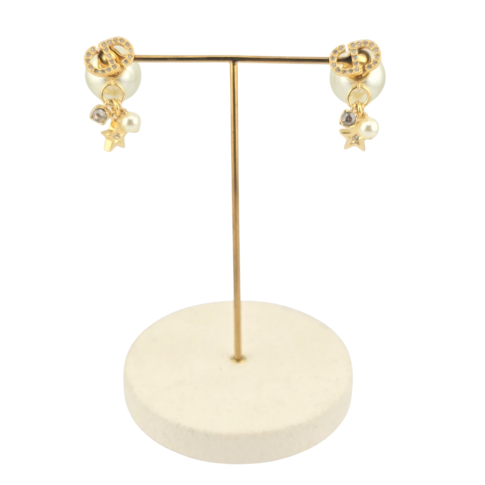 Christian Dior CD Tribales Gold Finish Crystal Charm Earrings DIOR