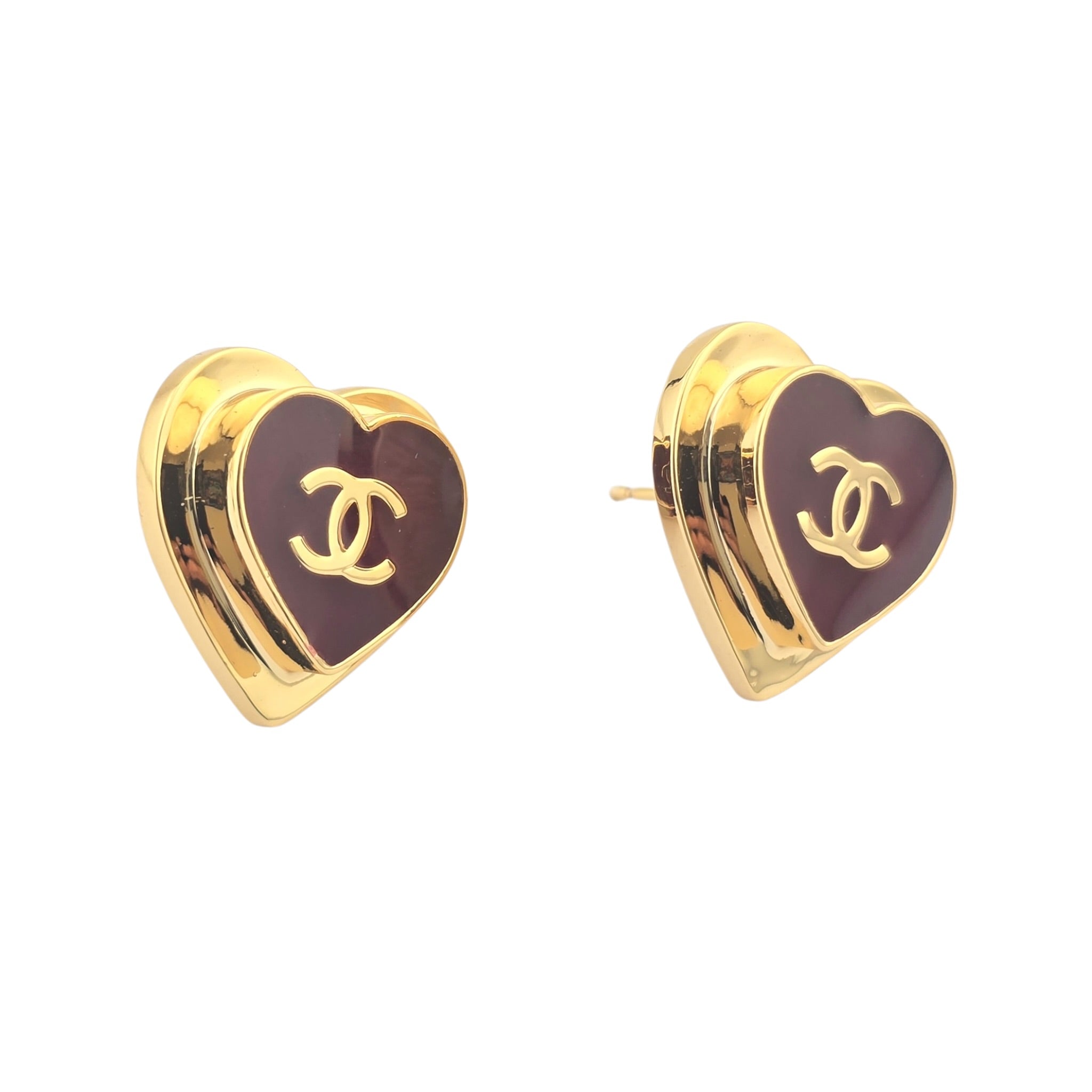 Chanel CC Gold Resin Red Heart Earrings 2026 CHANEL