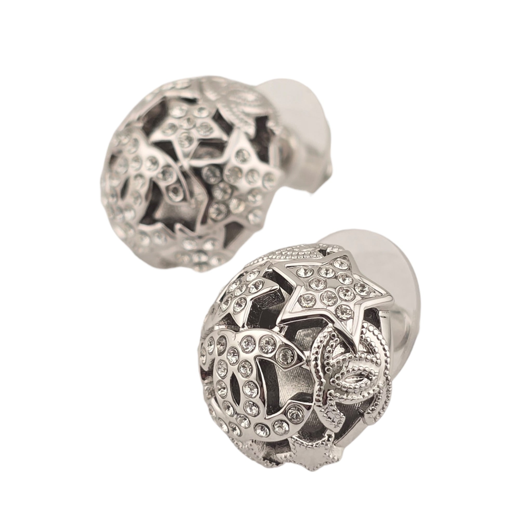 Chanel CC Silver Round Crystal Star Earrings 2025 CHANEL