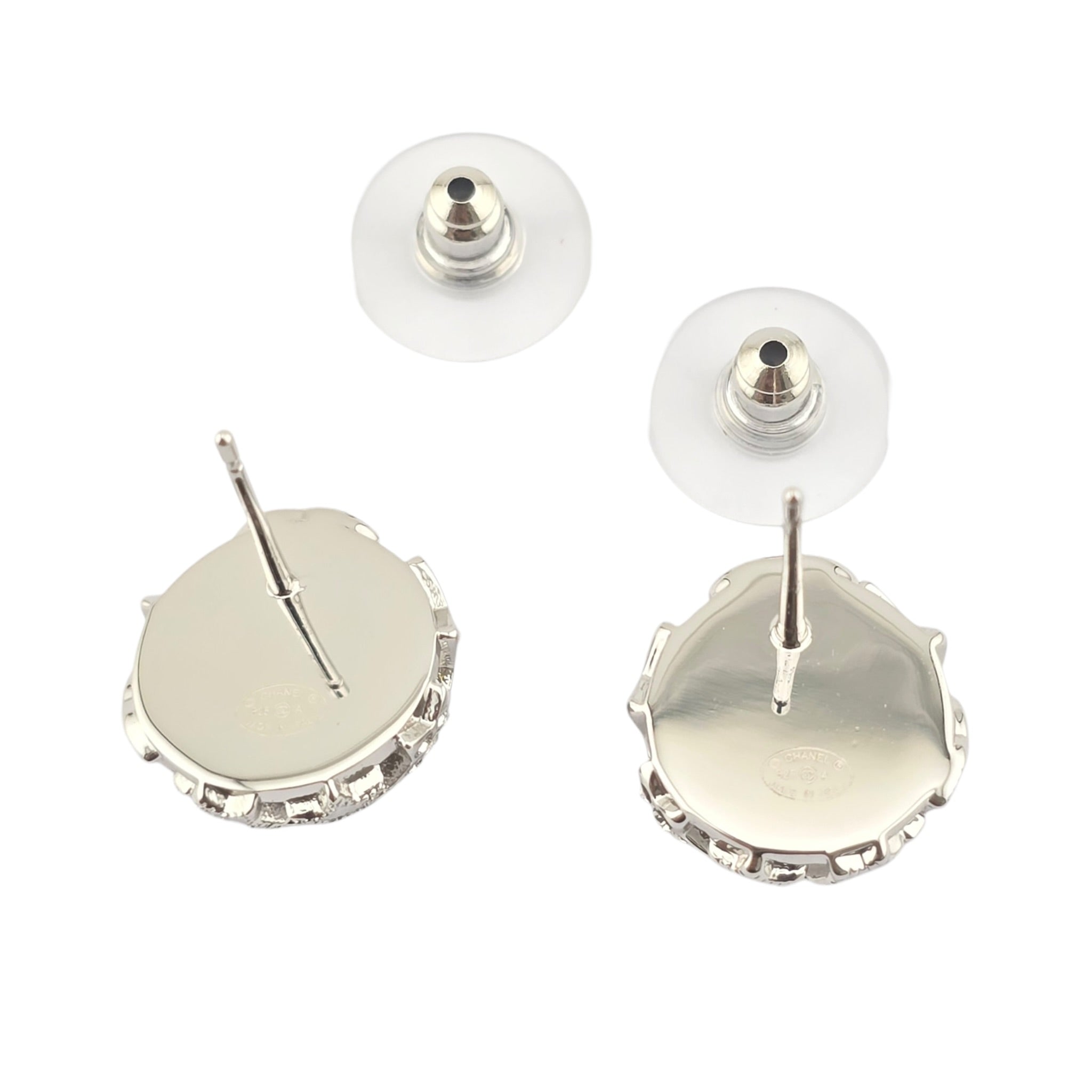 Chanel CC Silver Round Crystal Star Earrings 2025 CHANEL