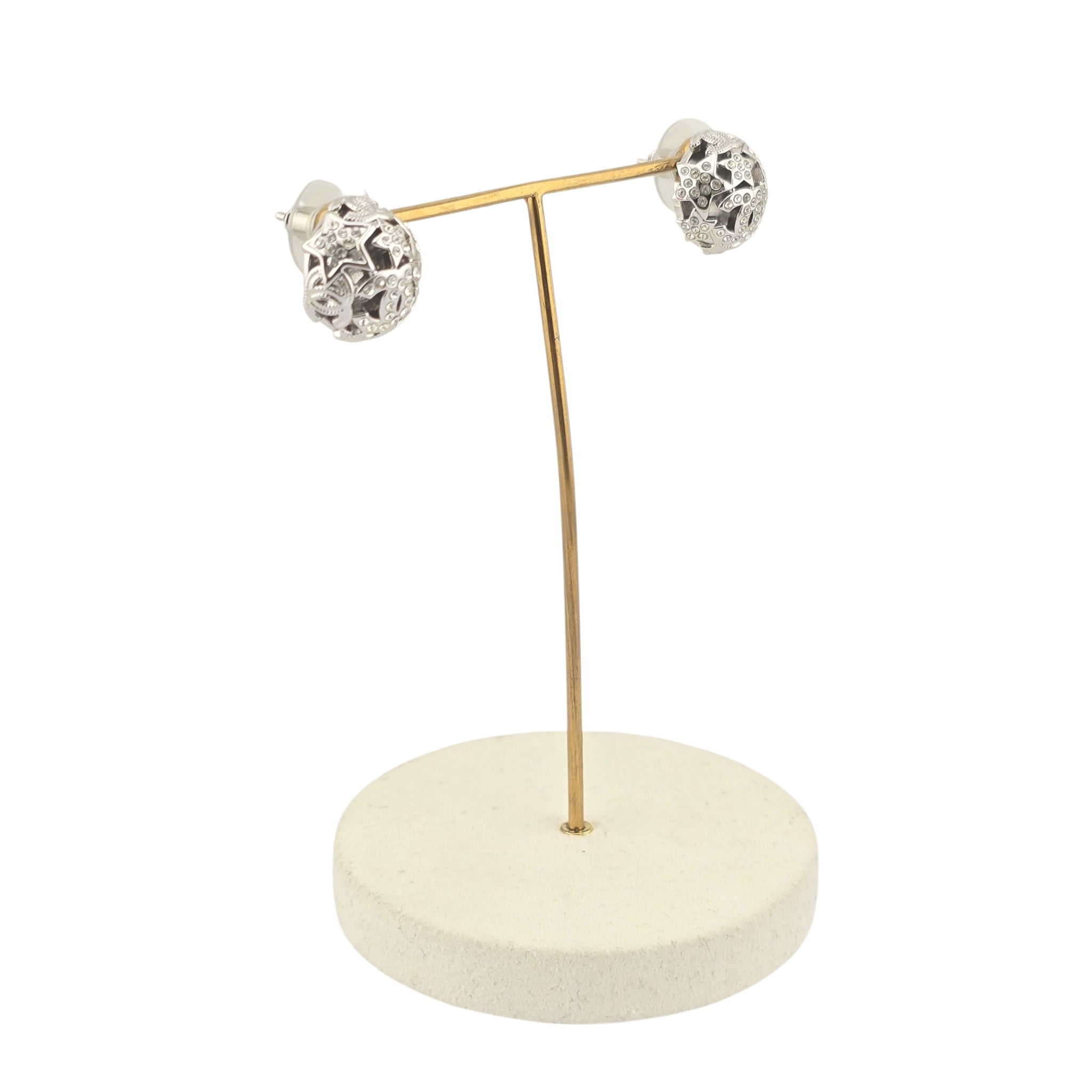 Chanel CC Silver Round Crystal Star Earrings 2025 CHANEL