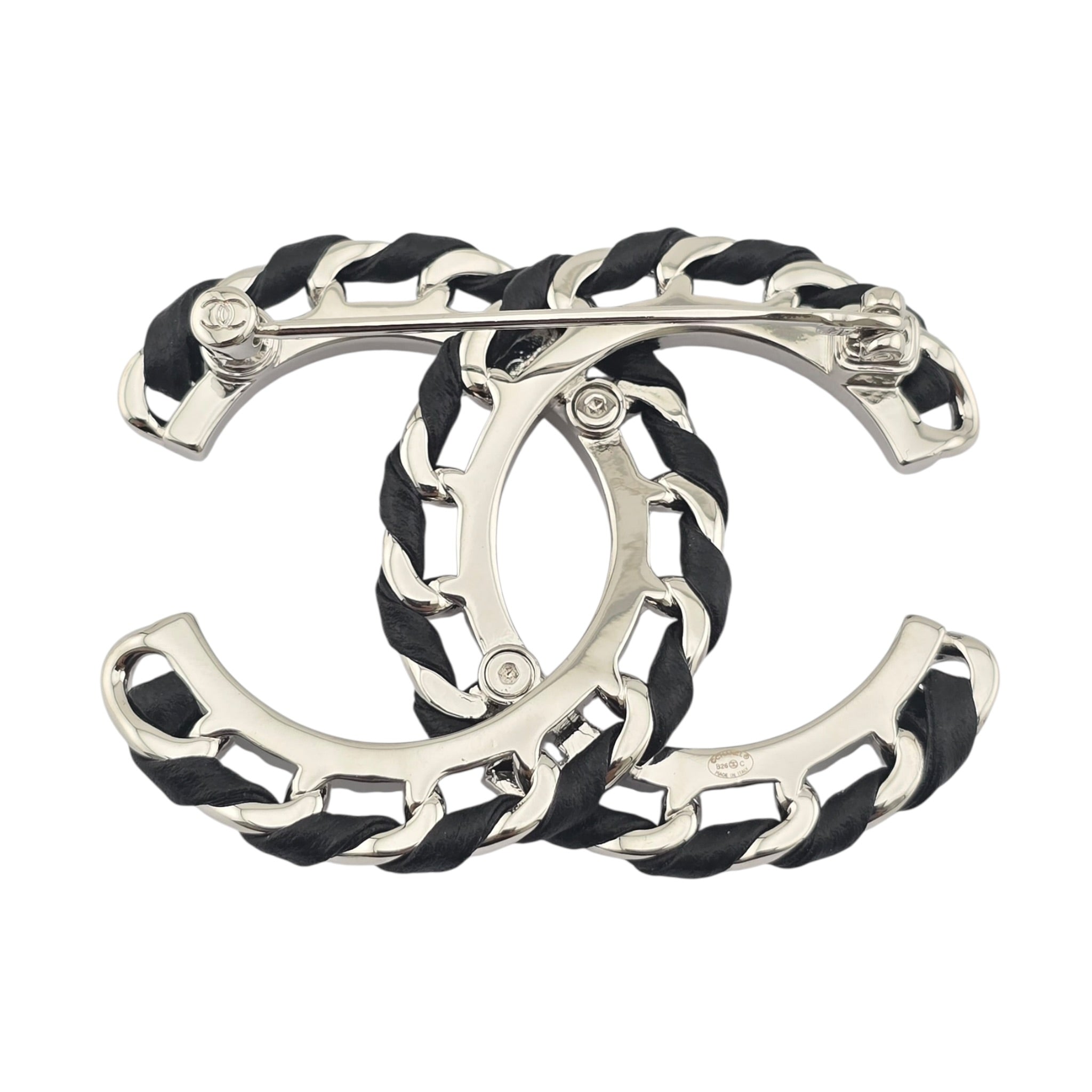 Chanel CC Lambskin Black Silver Brooch 2026 CHANEL