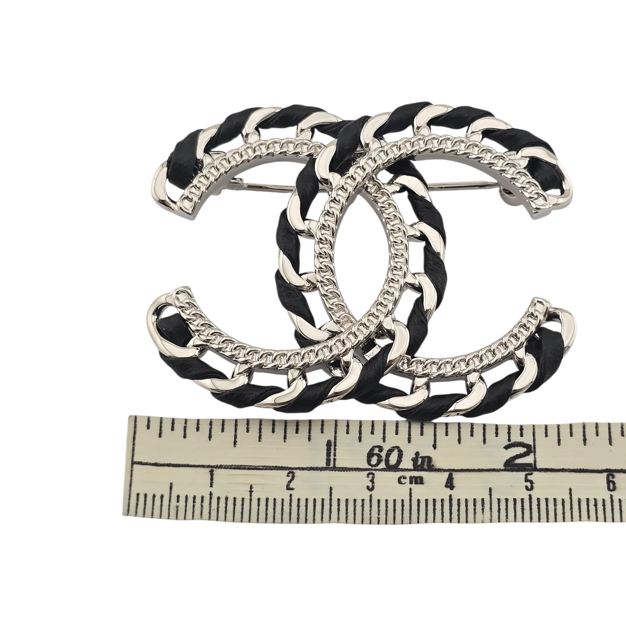 Chanel CC Lambskin Black Silver Brooch 2026 CHANEL