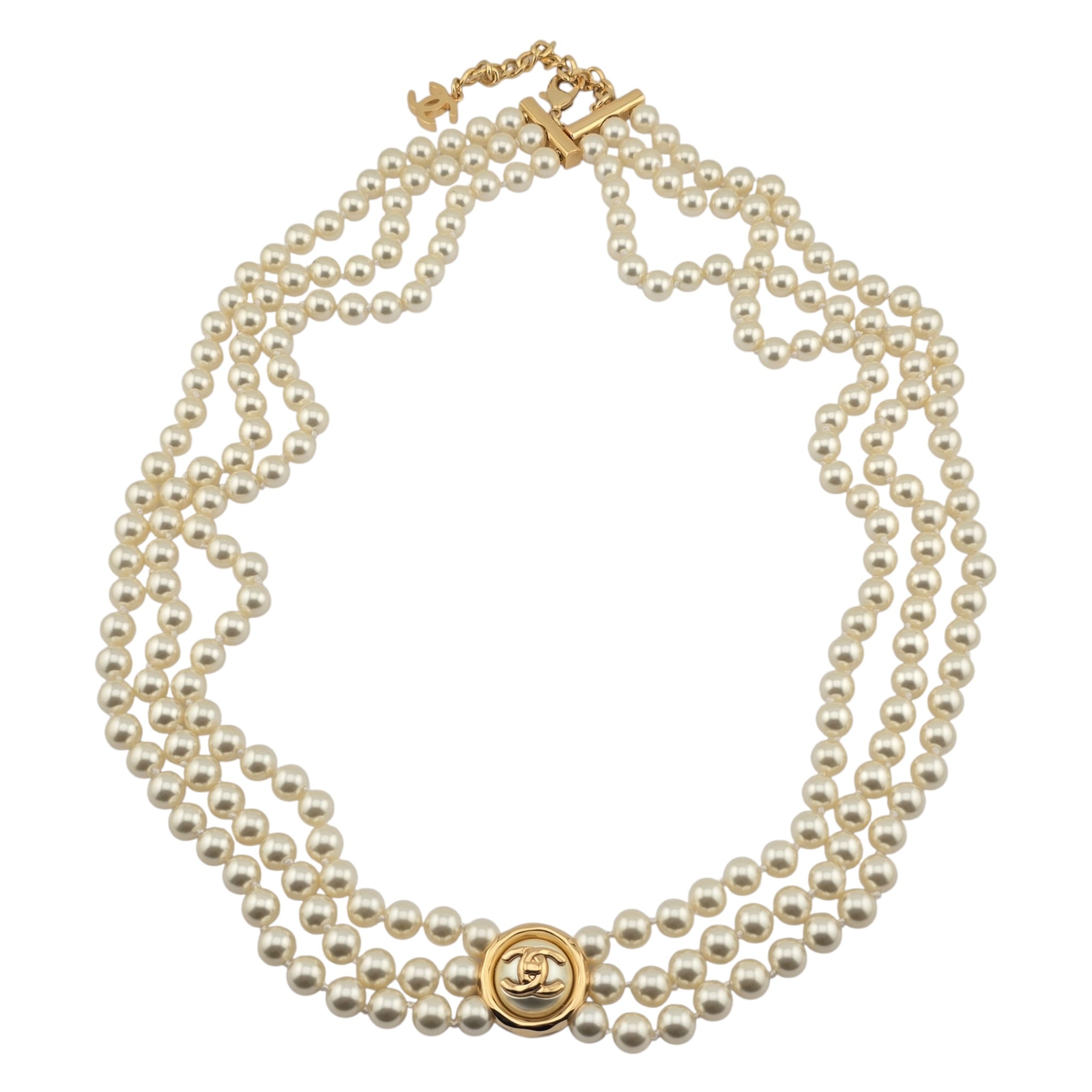 Chanel CC Faux Pearl Gold Pendant Necklace 2024 CHANEL