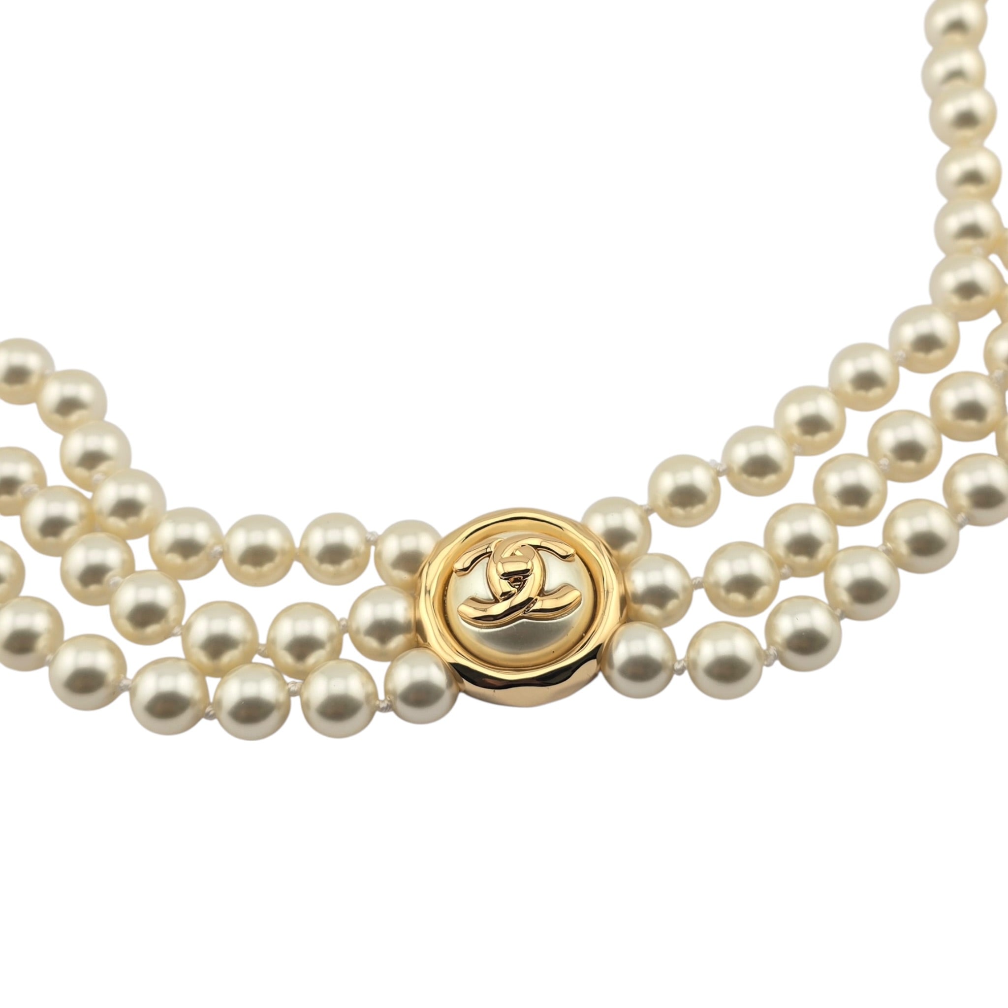 Chanel CC Faux Pearl Gold Pendant Necklace 2024 CHANEL