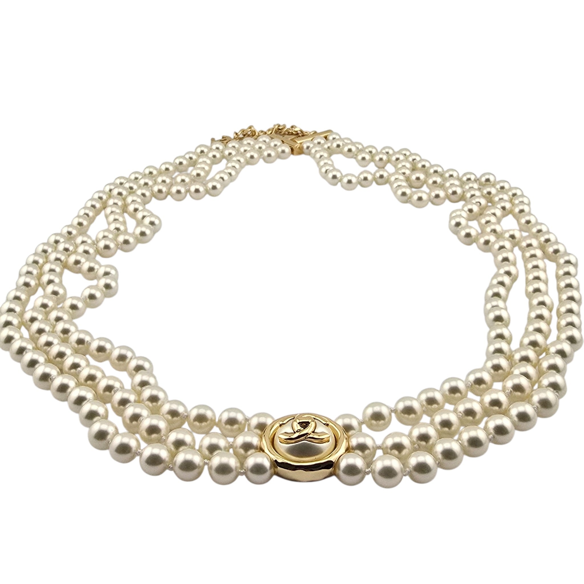 Chanel CC Faux Pearl Gold Pendant Necklace 2024 CHANEL