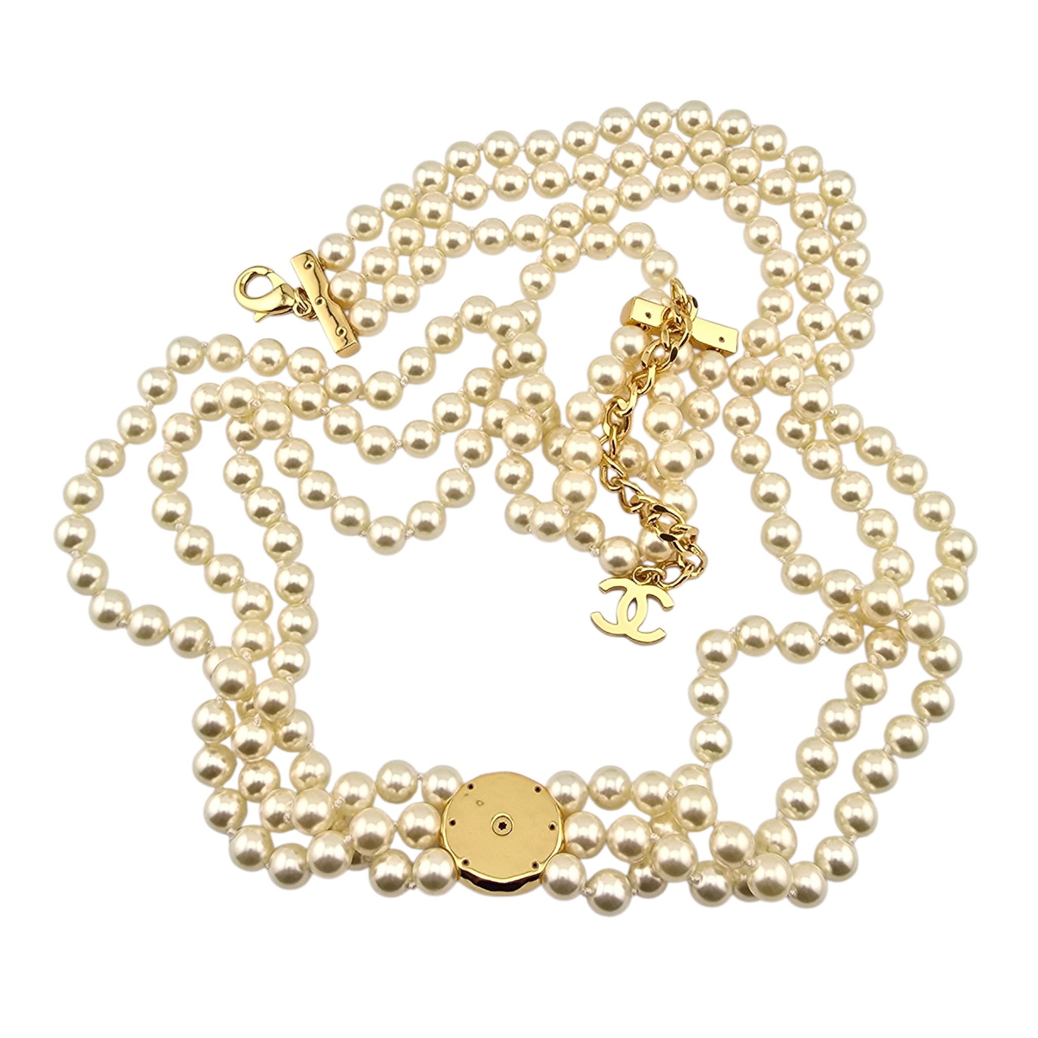 Chanel CC Faux Pearl Gold Pendant Necklace 2024 CHANEL