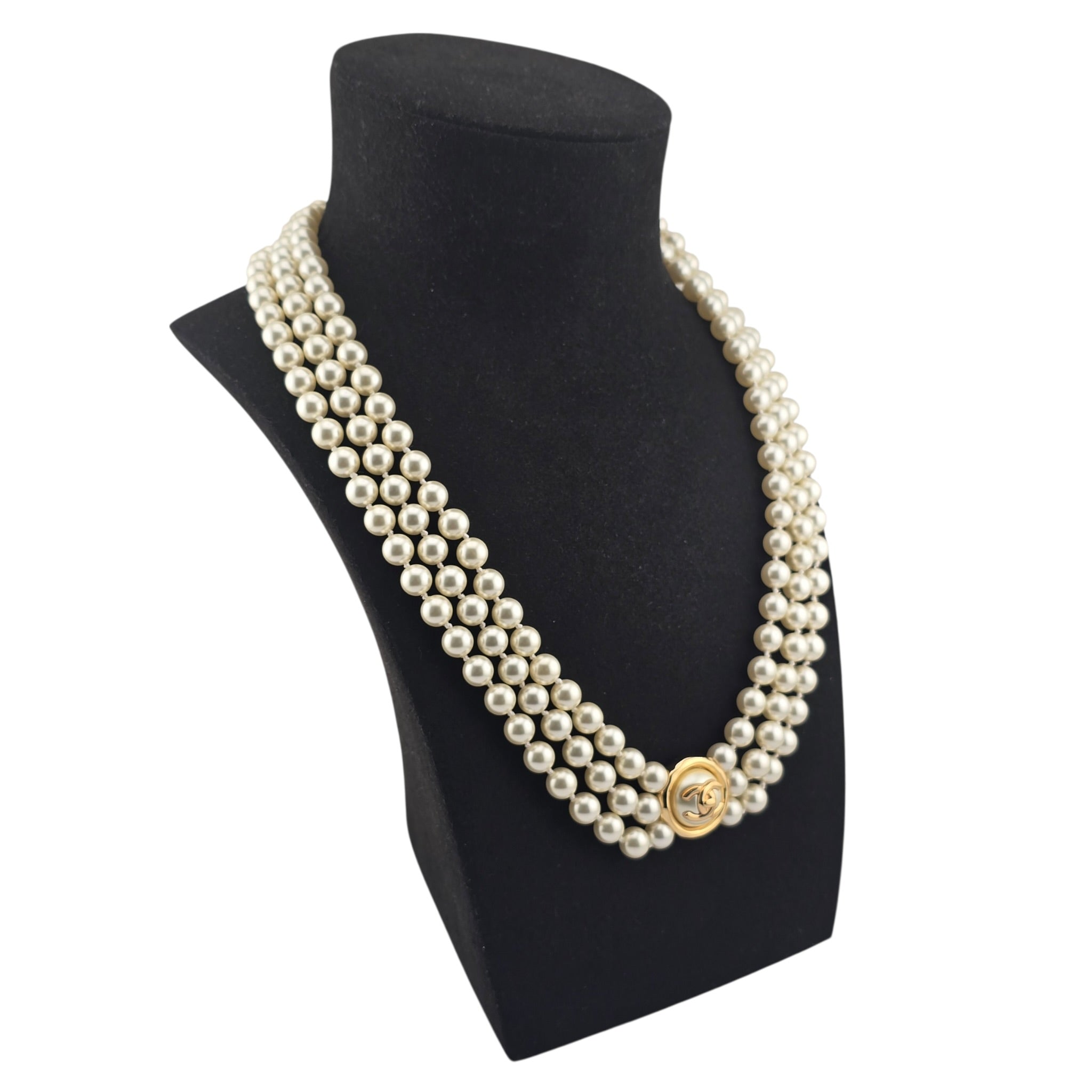 Chanel CC Faux Pearl Gold Pendant Necklace 2024 CHANEL