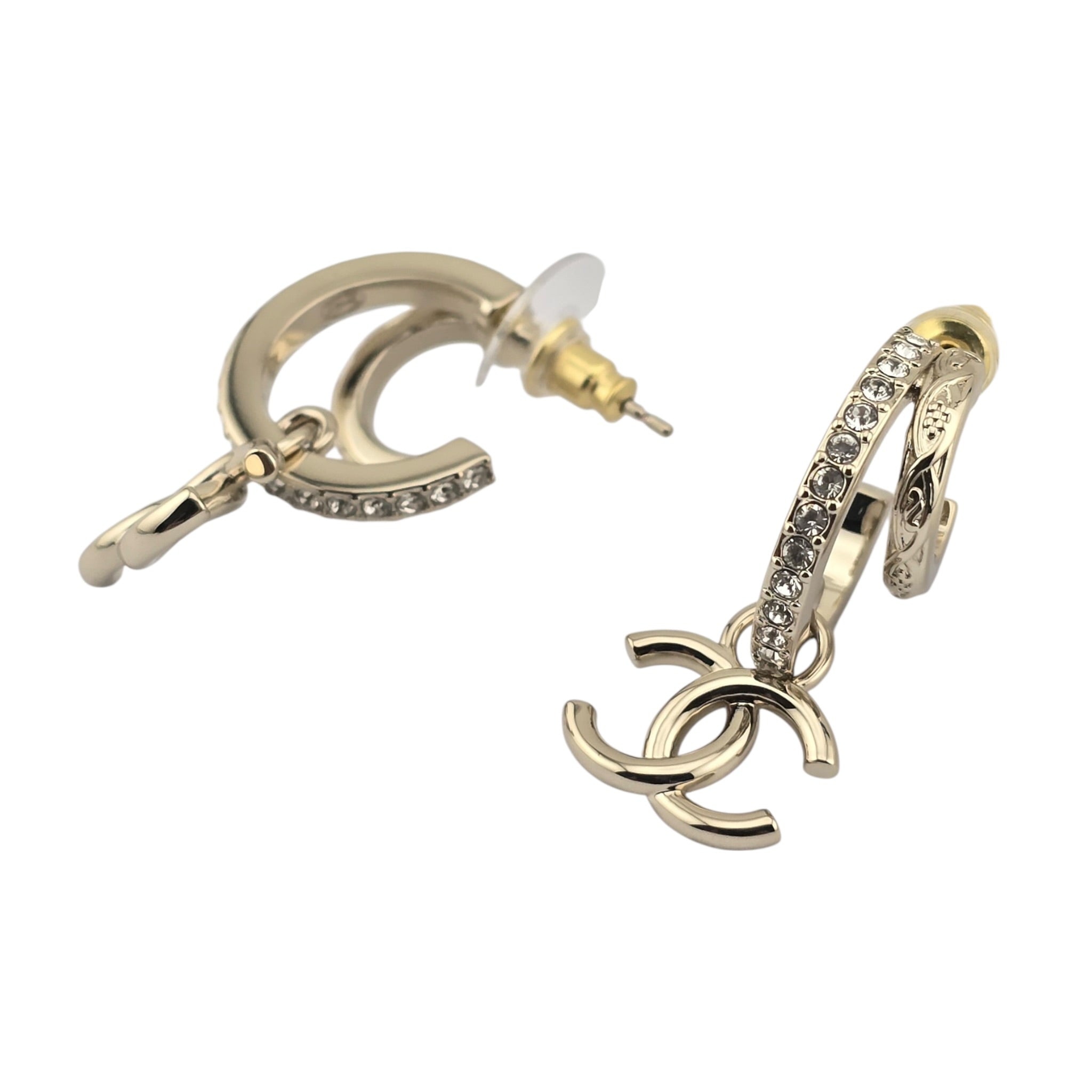 Chanel CC Gold Hoop Crystal Earrings 2025 CHANEL