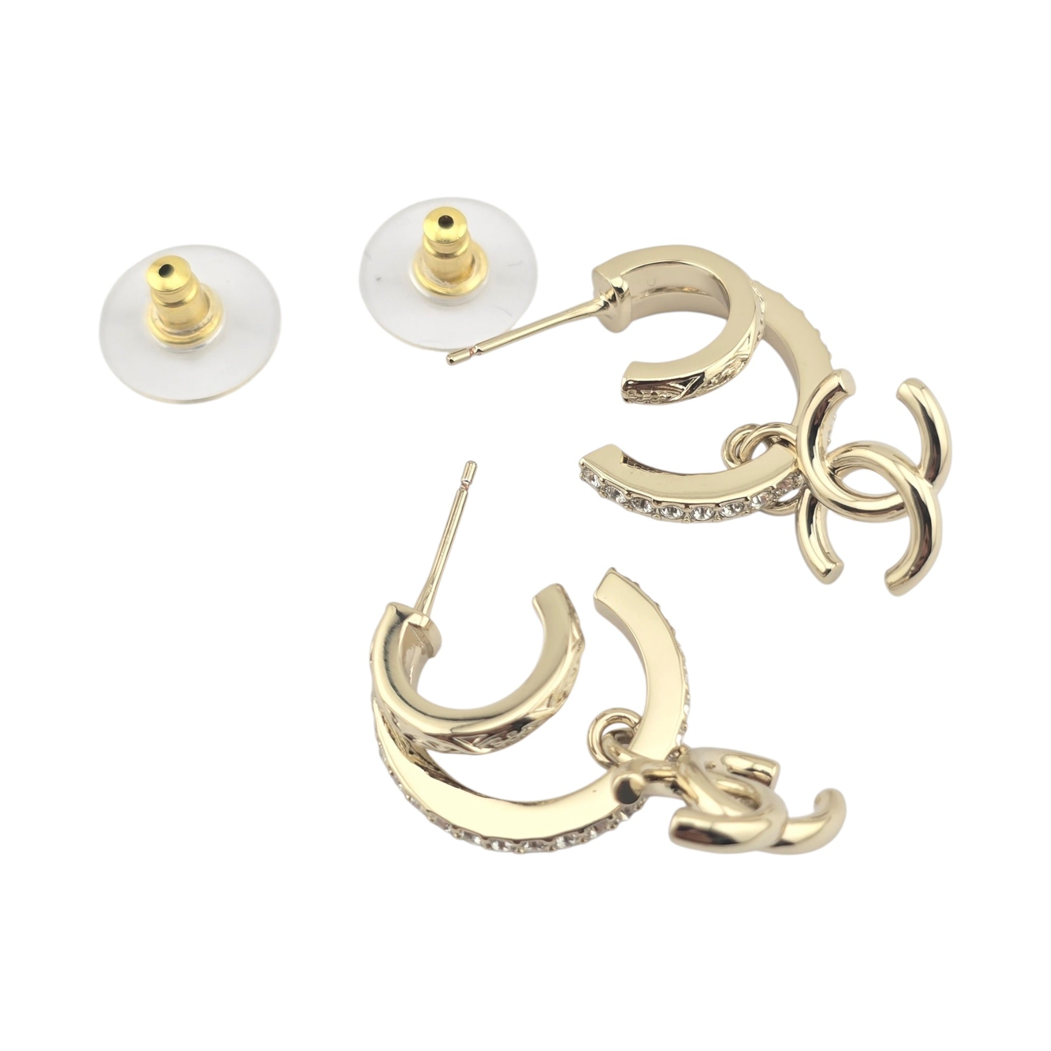 Chanel CC Gold Hoop Crystal Earrings 2025 CHANEL