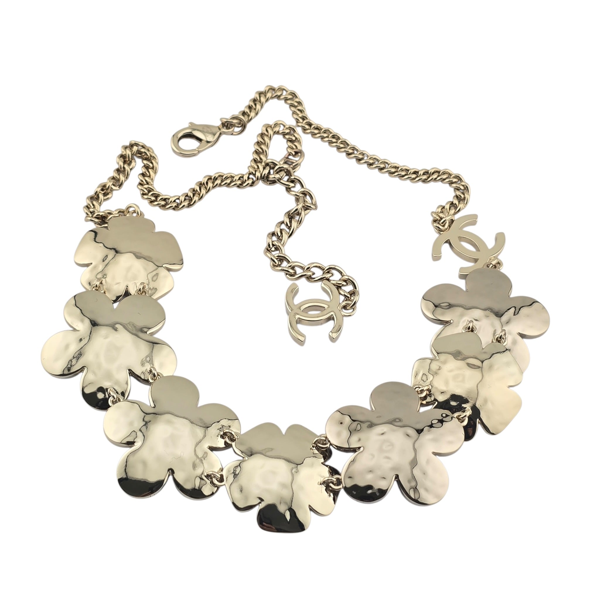 Chanel CC Blue Gold Flower Crystal Resin Denim Necklace 2026 CHANEL