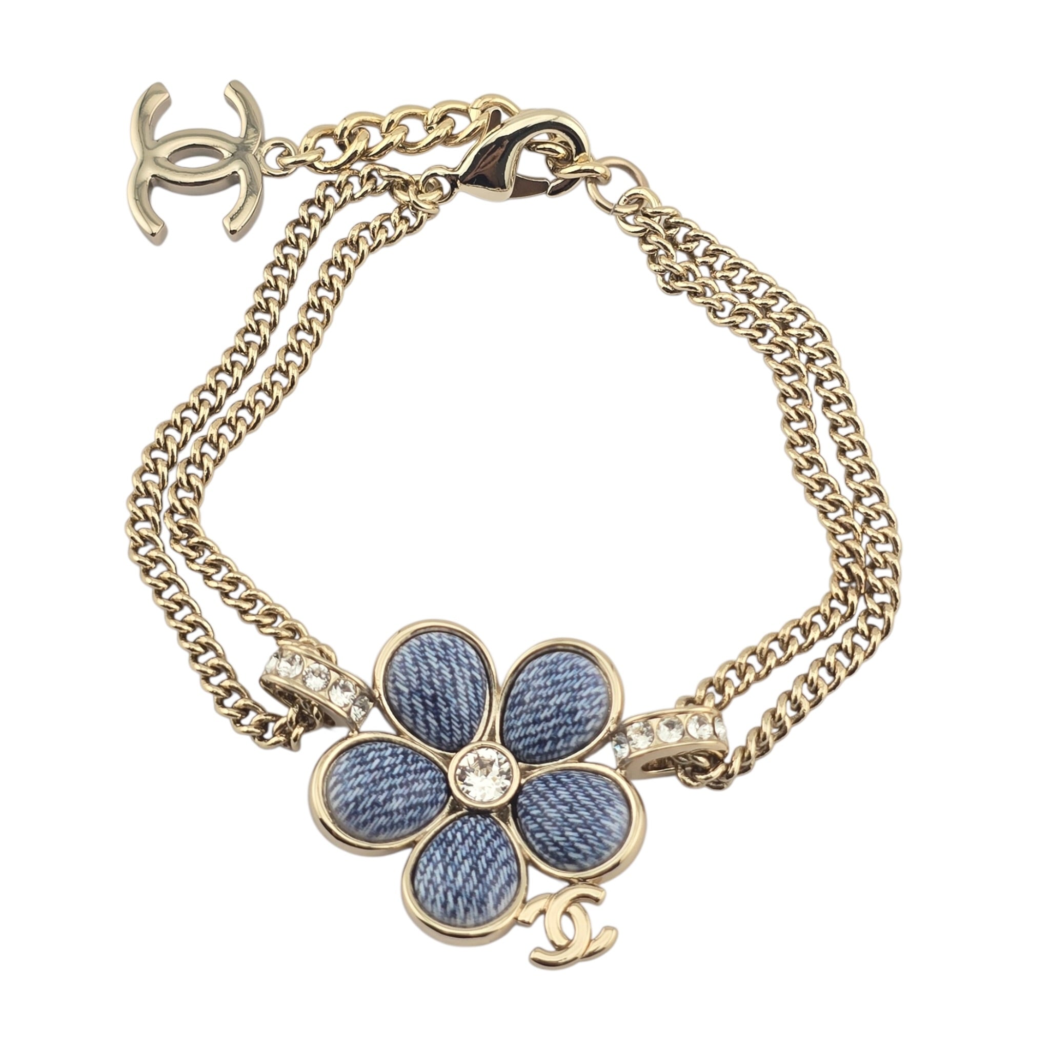 Chanel CC Blue Gold Flower Resin Denim Bracelet 2026 CHANEL