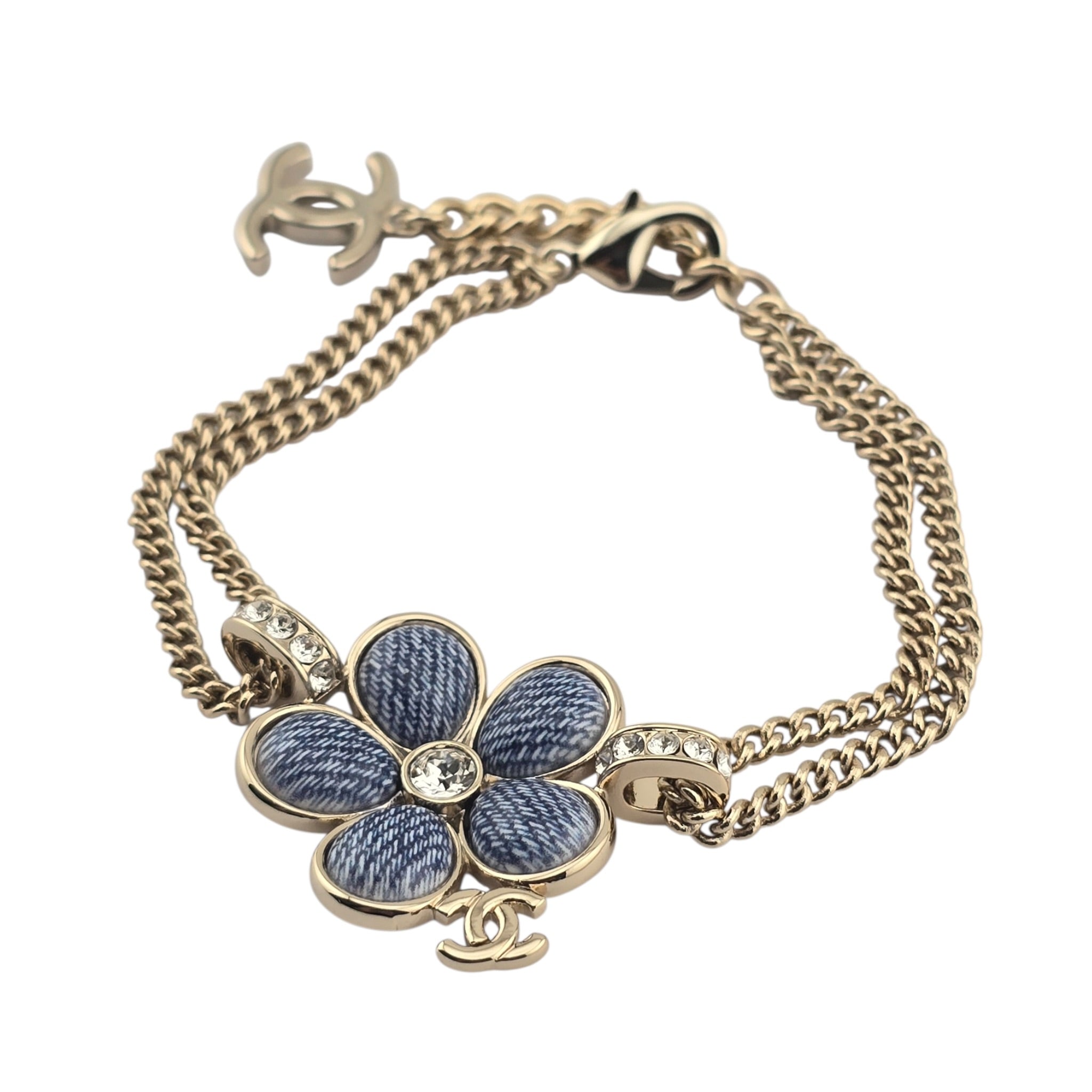 Chanel CC Blue Gold Flower Resin Denim Bracelet 2026 CHANEL