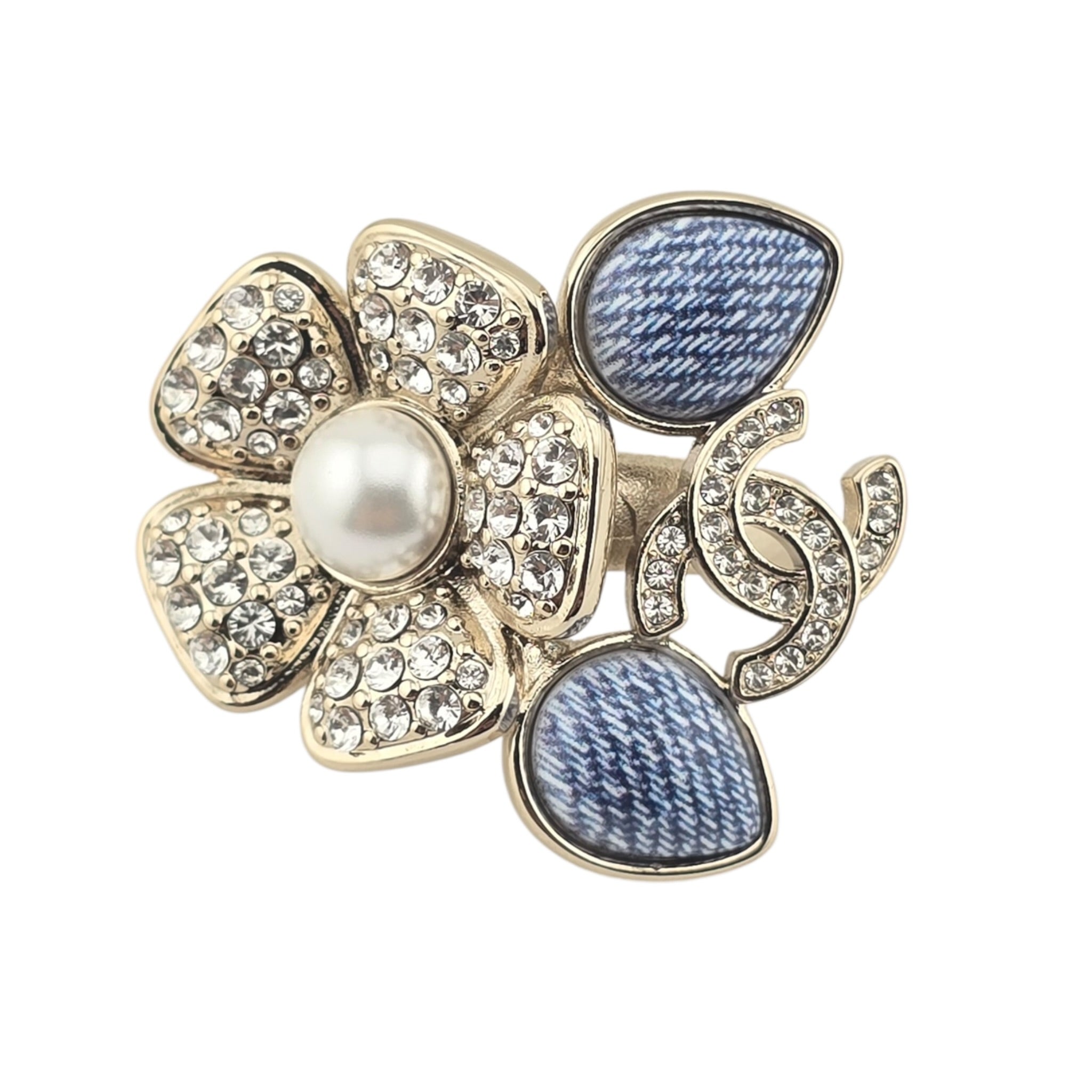 Chanel CC Blue Gold Flower Resin Denim Ring 2026 CHANEL