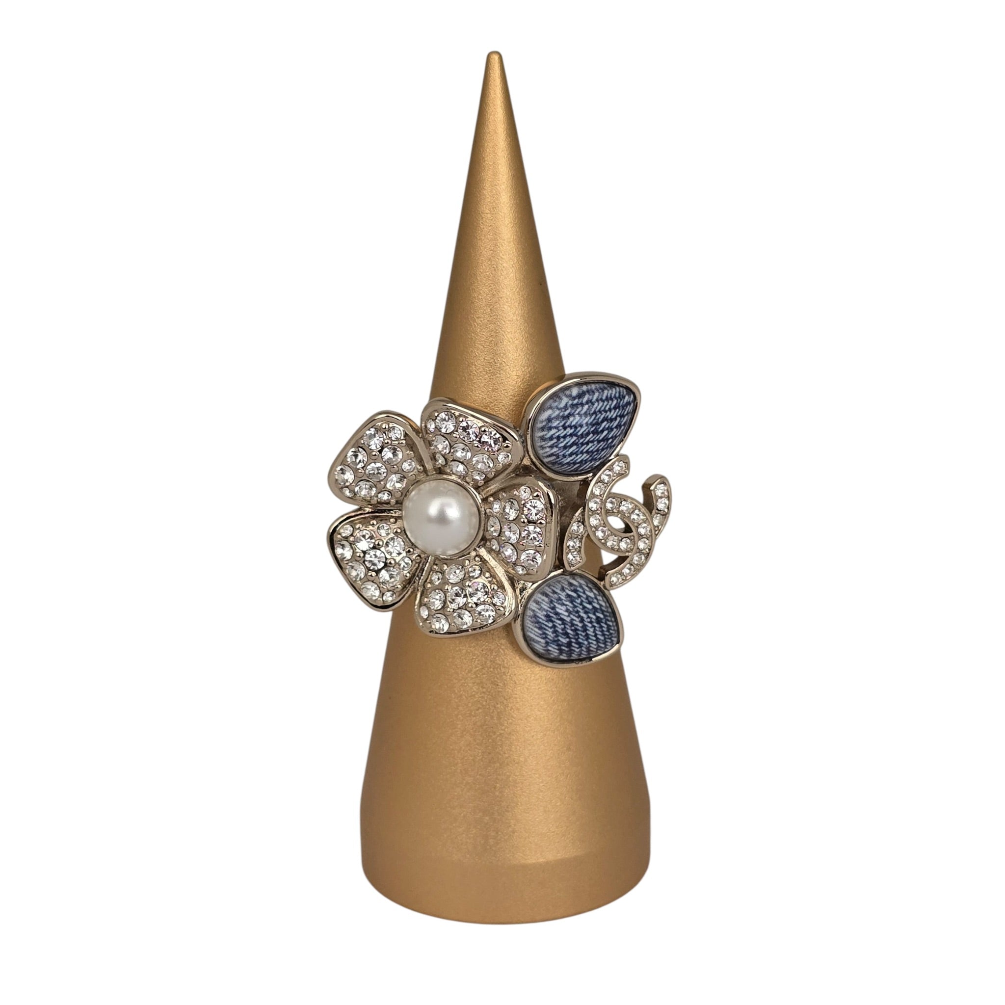 Chanel CC Blue Gold Flower Resin Denim Ring 2026 CHANEL