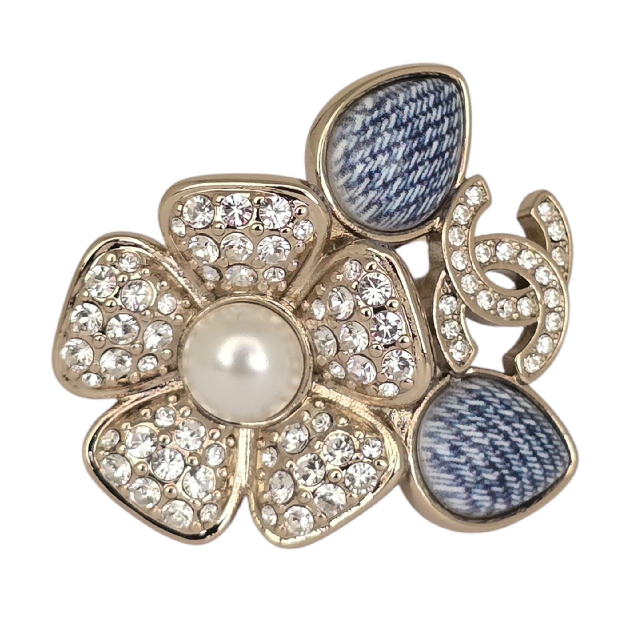 Chanel CC Blue Gold Flower Resin Denim Ring 2026 CHANEL