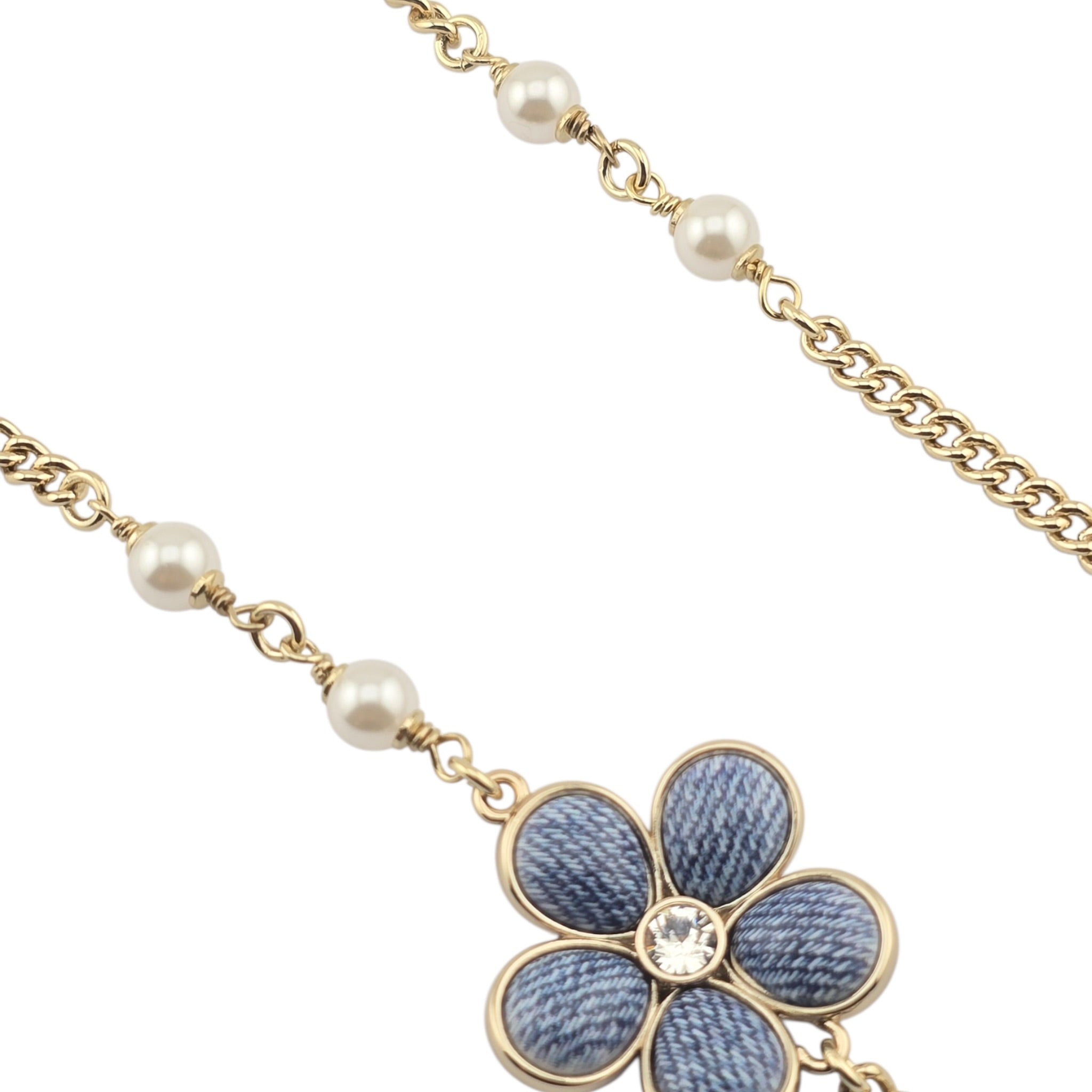 Chanel CC Blue Gold Flower Resin Denim Long Necklace 2026 CHANEL