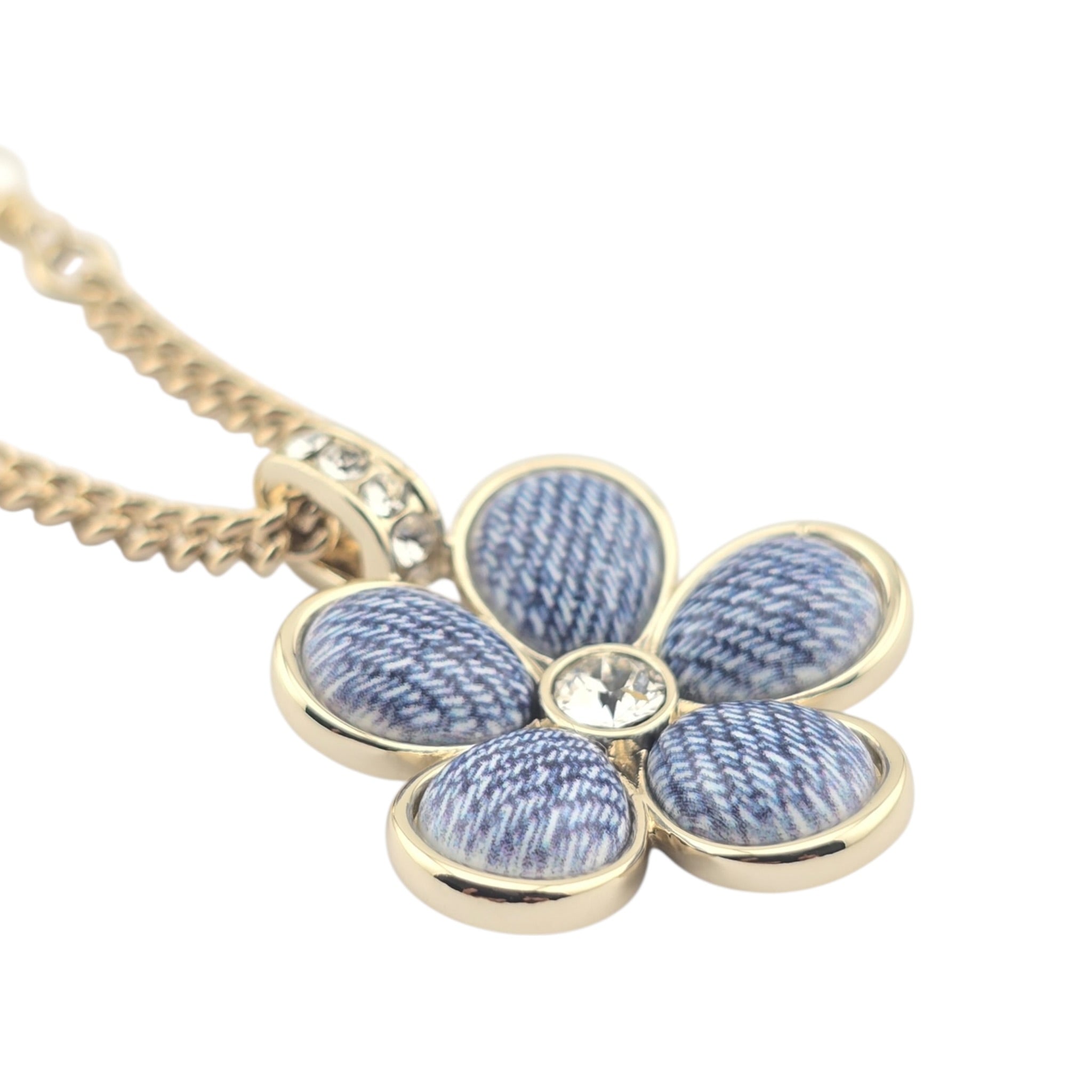 Chanel CC Blue Gold Flower Resin Denim Necklace 2026 CHANEL