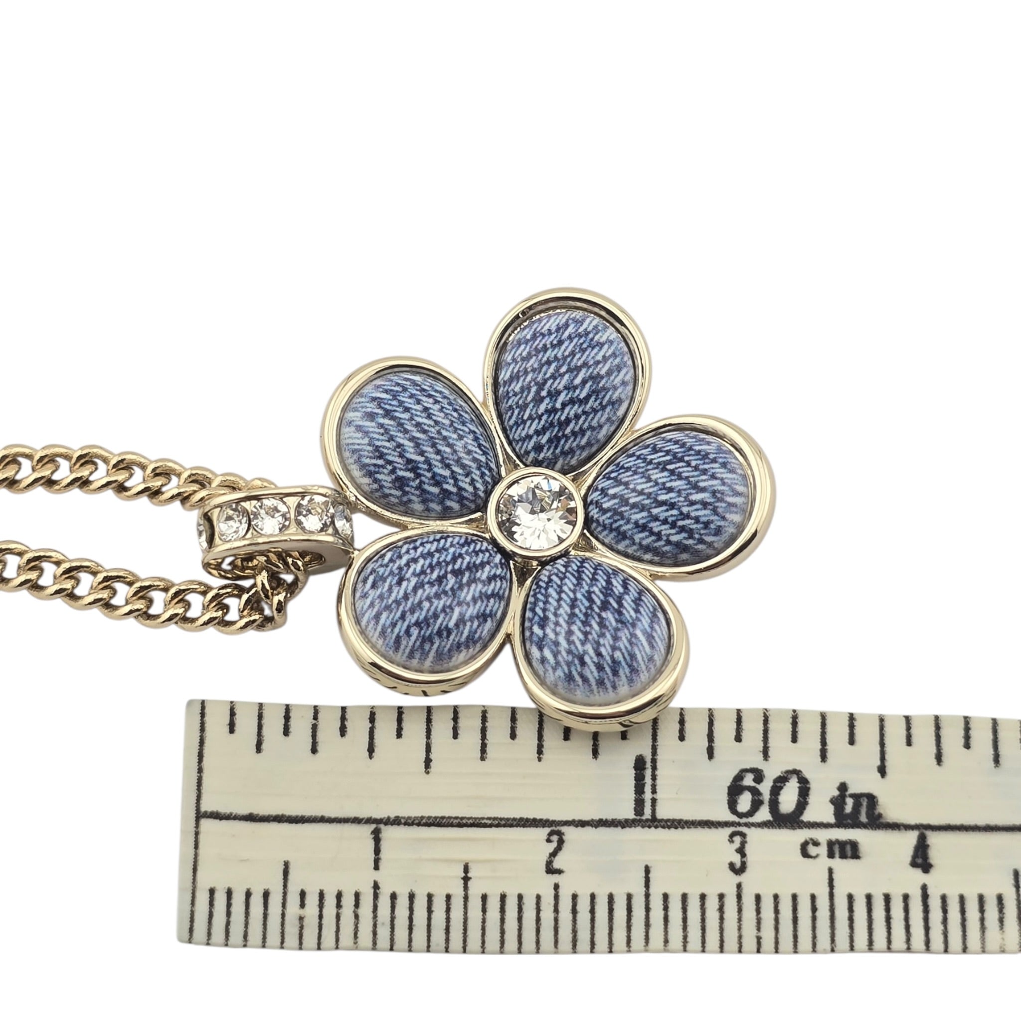 Chanel CC Blue Gold Flower Resin Denim Necklace 2026 CHANEL