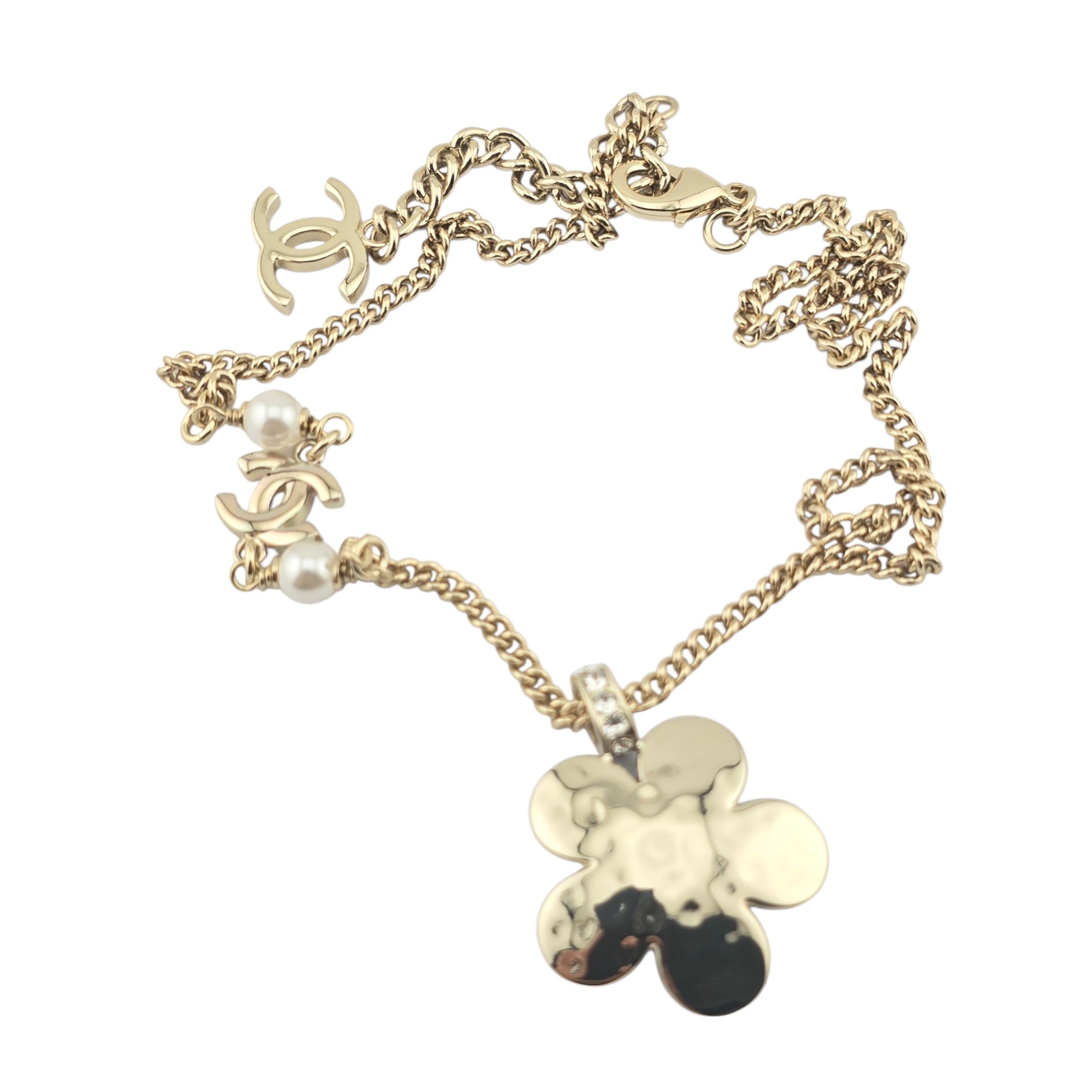 Chanel CC Blue Gold Flower Resin Denim Necklace 2026 CHANEL