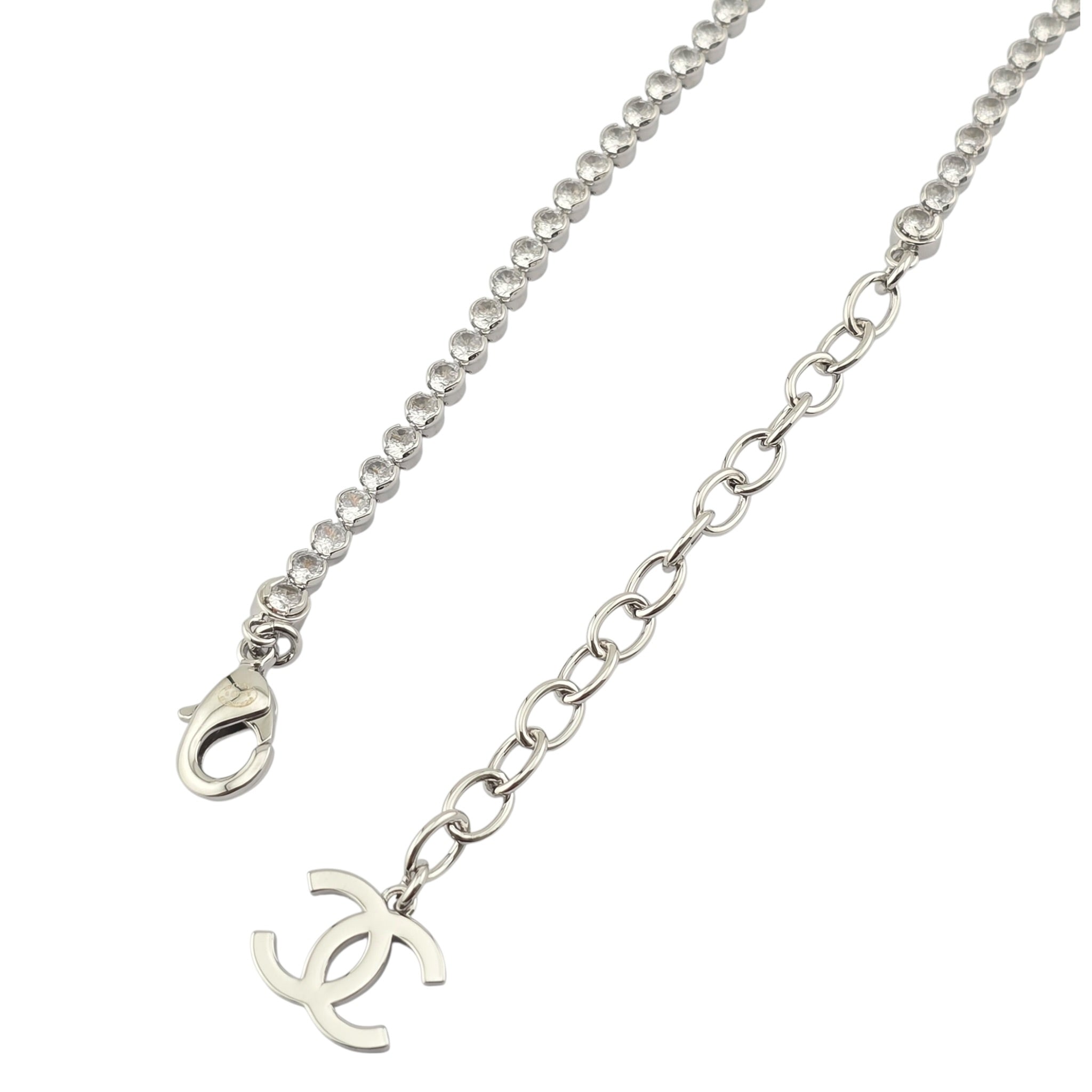 Chanel CC Faux Pearl Silver Crystal Necklace 2025 CHANEL