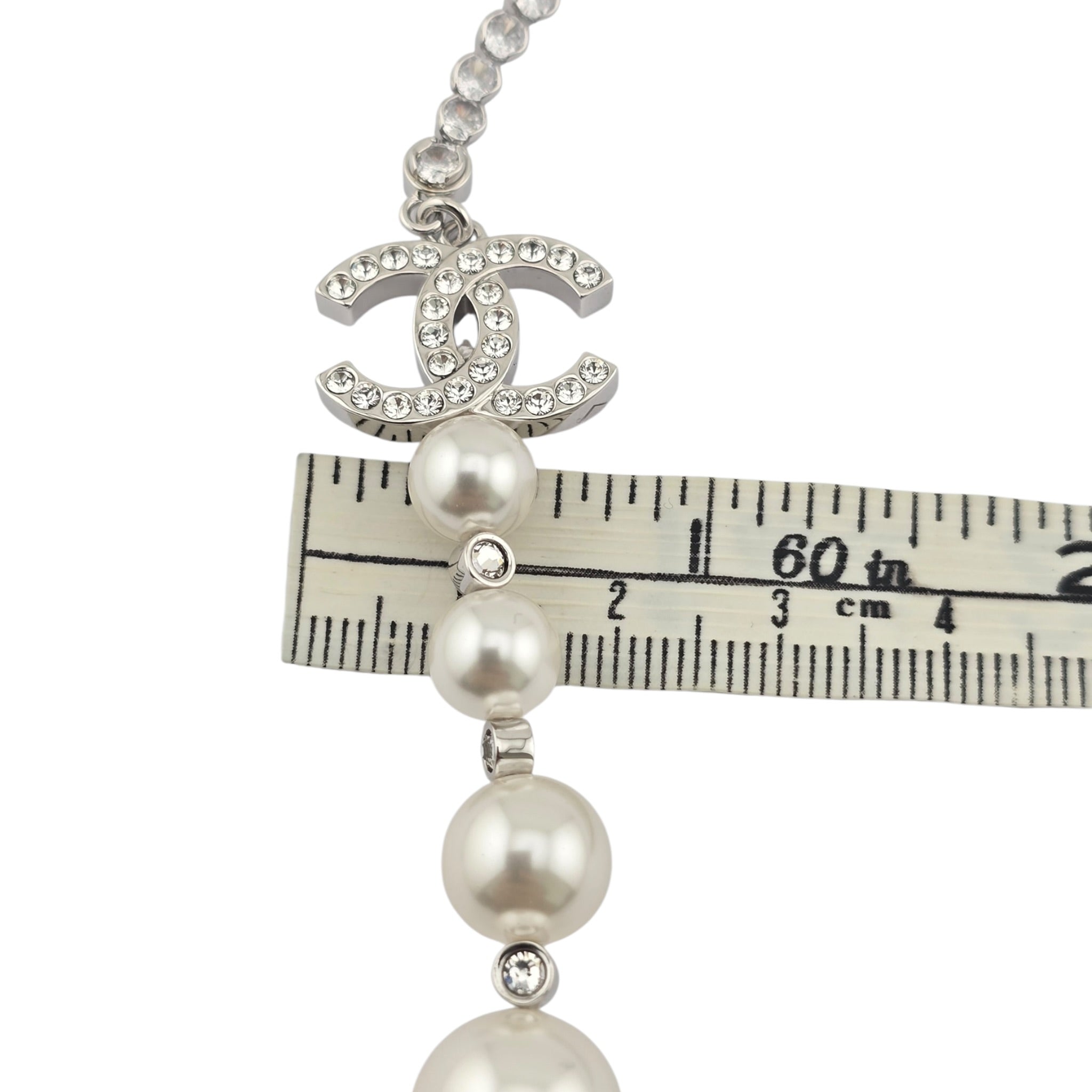 Chanel CC Faux Pearl Silver Crystal Necklace 2025 CHANEL