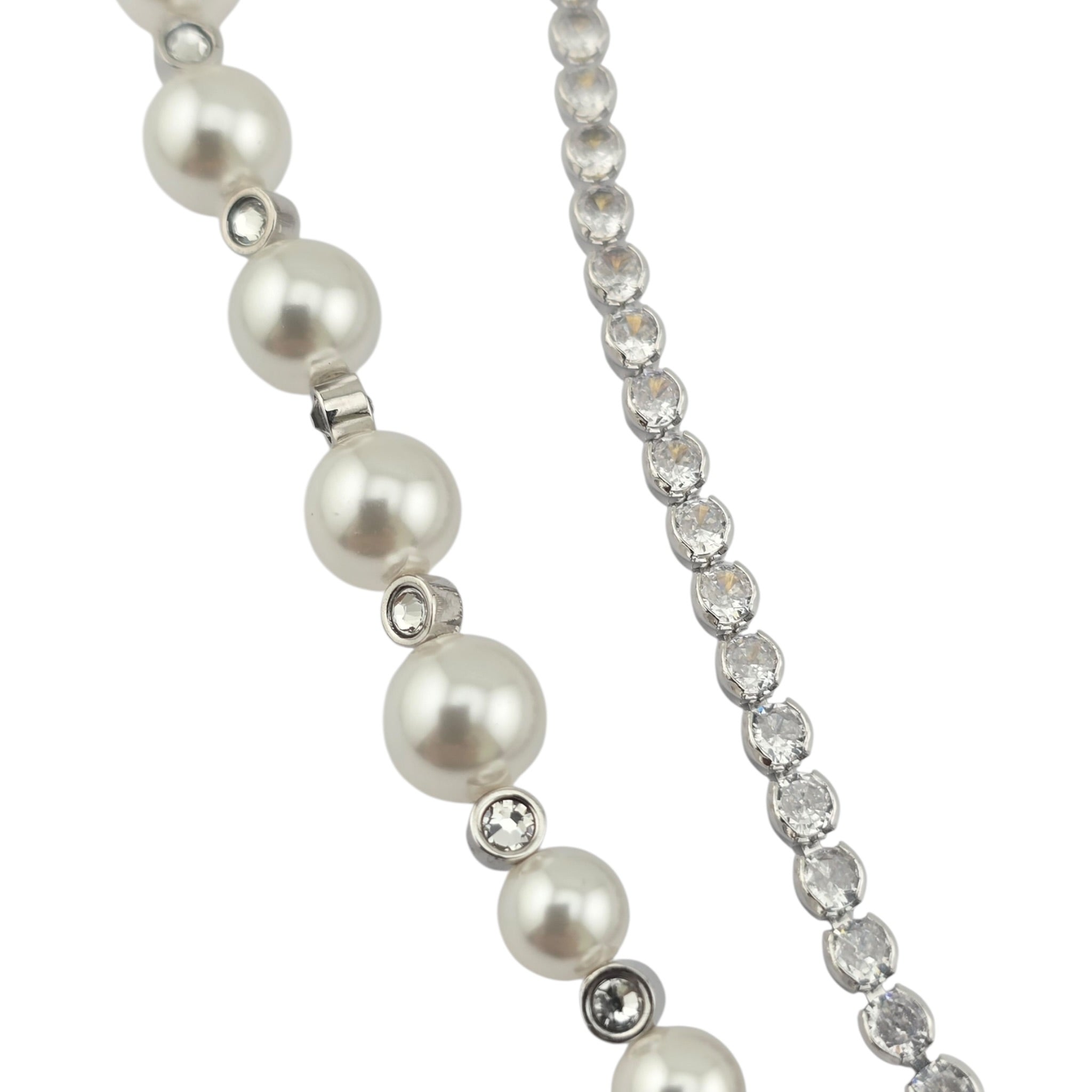 Chanel CC Faux Pearl Silver Crystal Long Necklace 2025 CHANEL