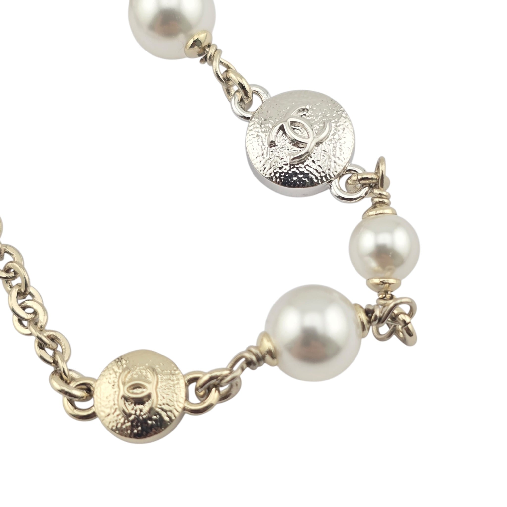 Chanel CC Gold Silver Bow Faux Pearl Necklace 2025 CHANEL