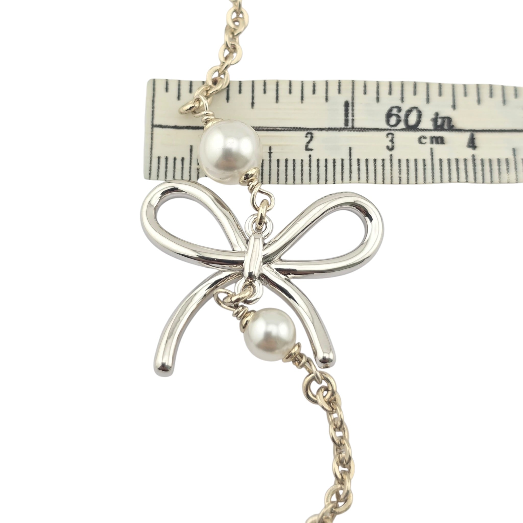 Chanel CC Gold Silver Bow Faux Pearl Necklace 2025 CHANEL