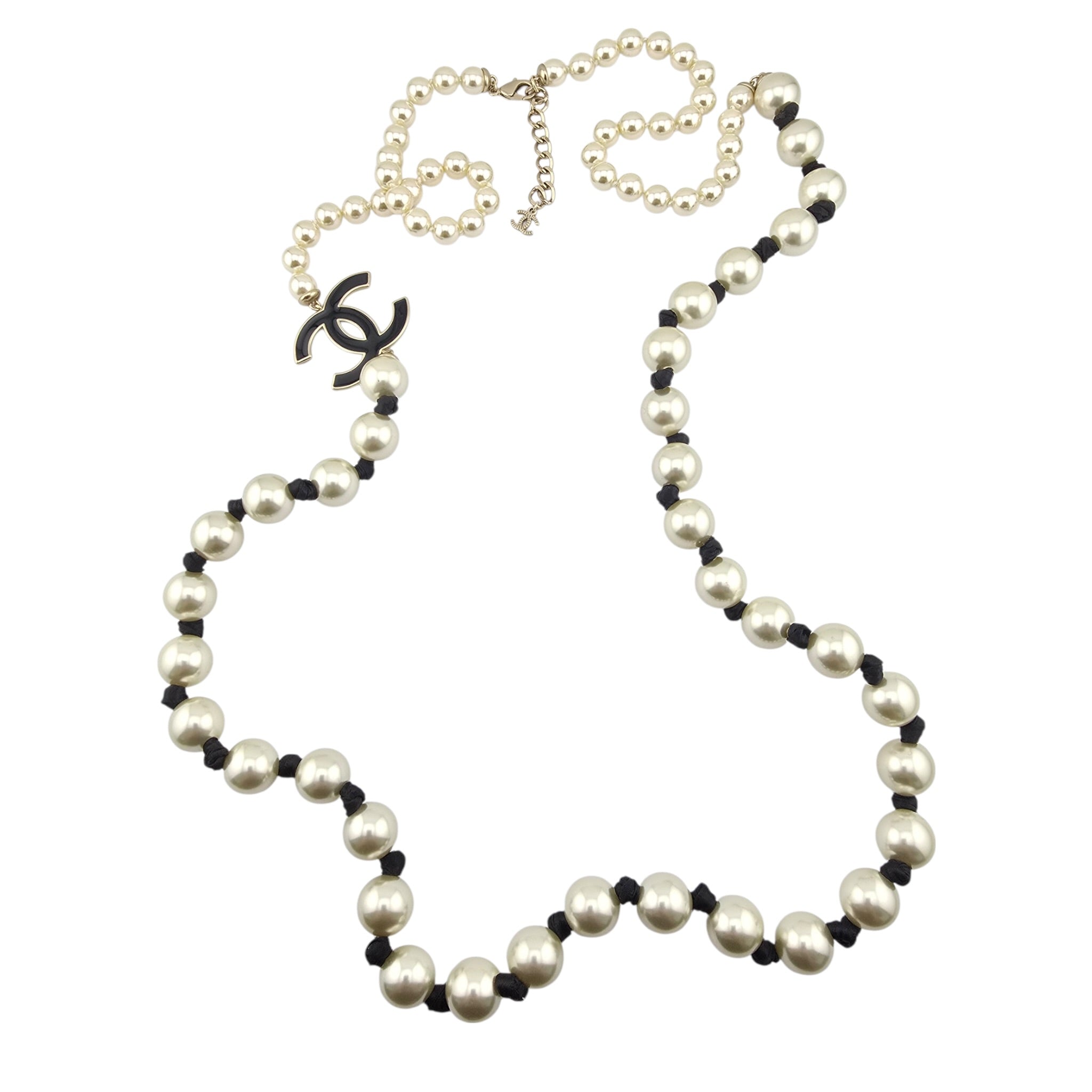 Chanel CC Faux Pearl Black Long Necklace 2025 CHANEL