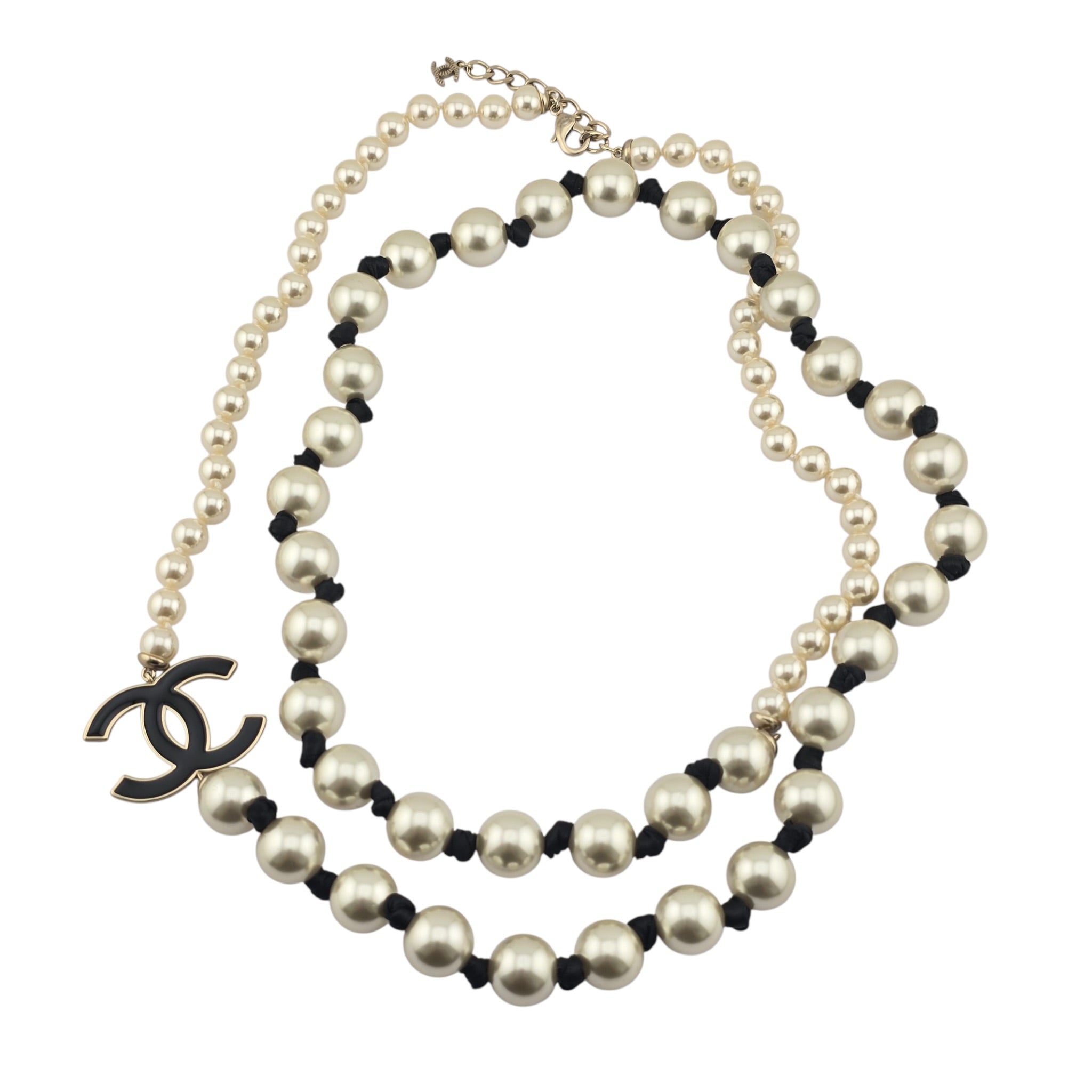 Chanel CC Faux Pearl Black Long Necklace 2025 CHANEL