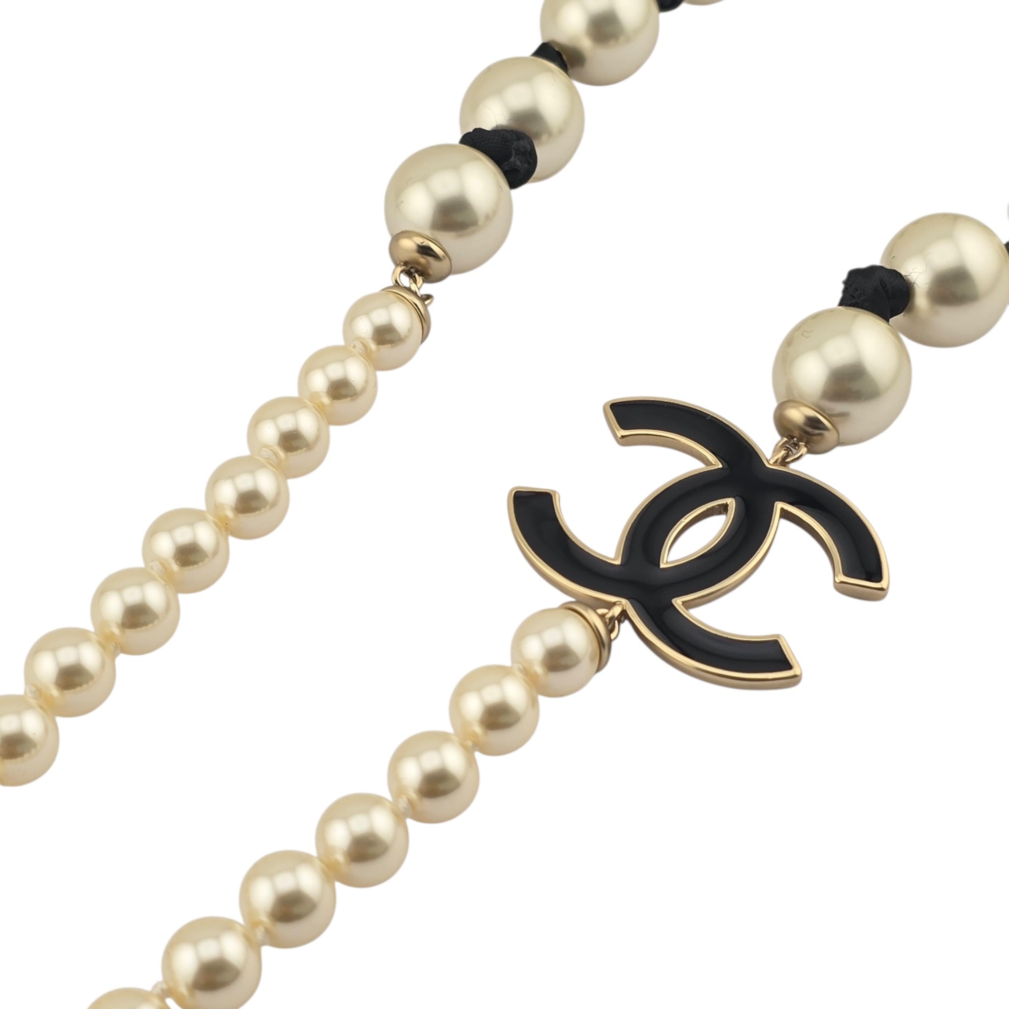 Chanel CC Faux Pearl Black Long Necklace 2025 CHANEL