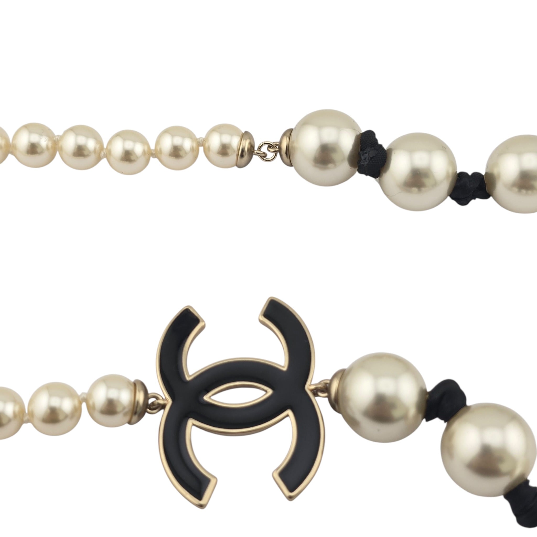 Chanel CC Faux Pearl Black Long Necklace 2025 CHANEL