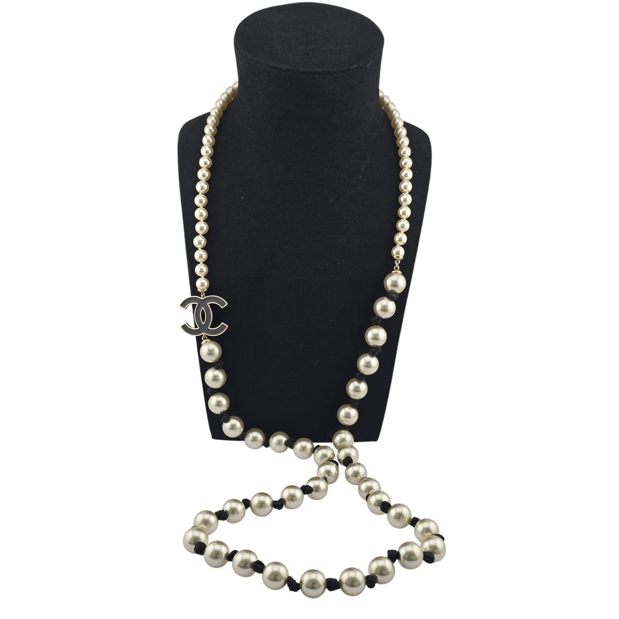 Chanel CC Faux Pearl Black Long Necklace 2025 CHANEL