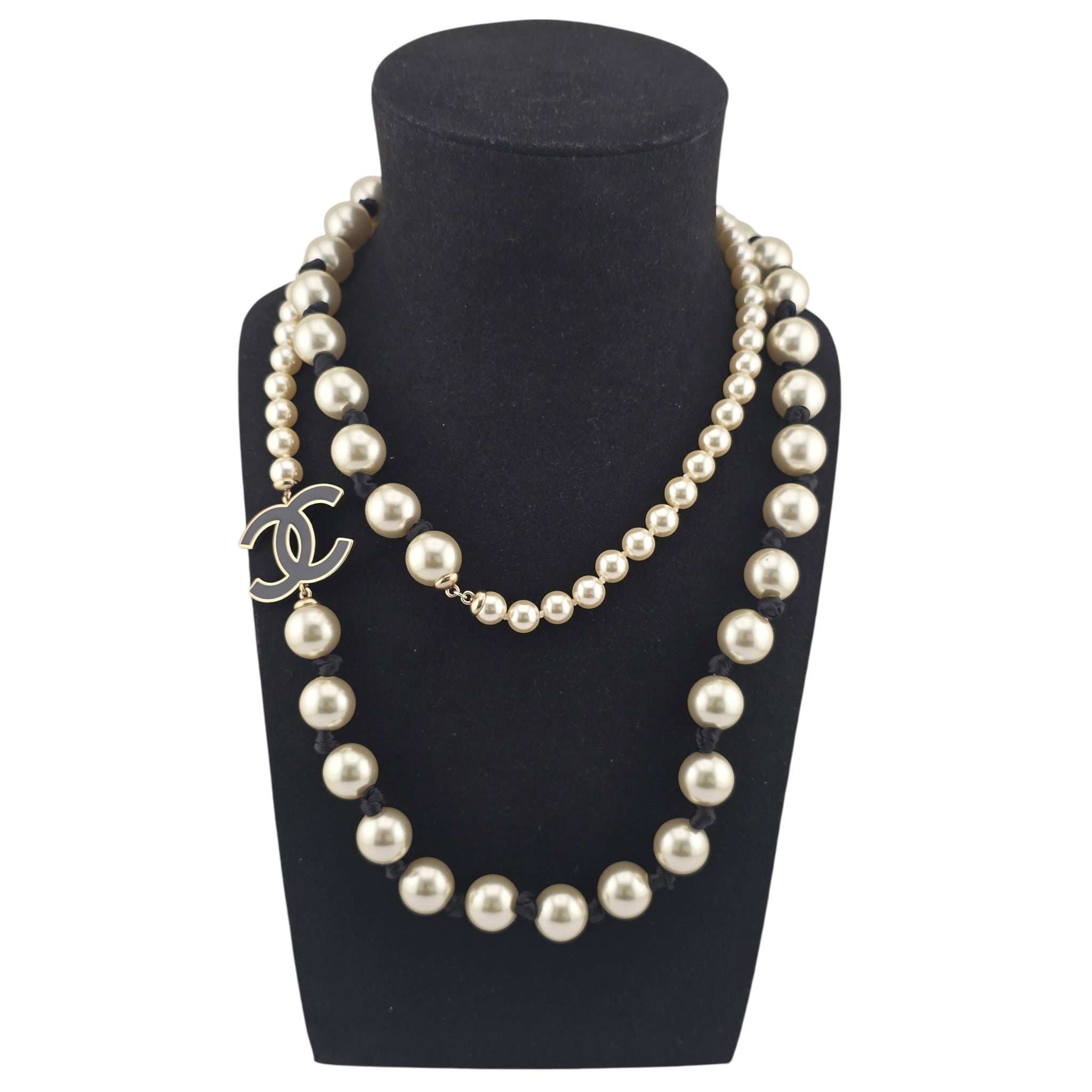Chanel CC Faux Pearl Black Long Necklace 2025 CHANEL