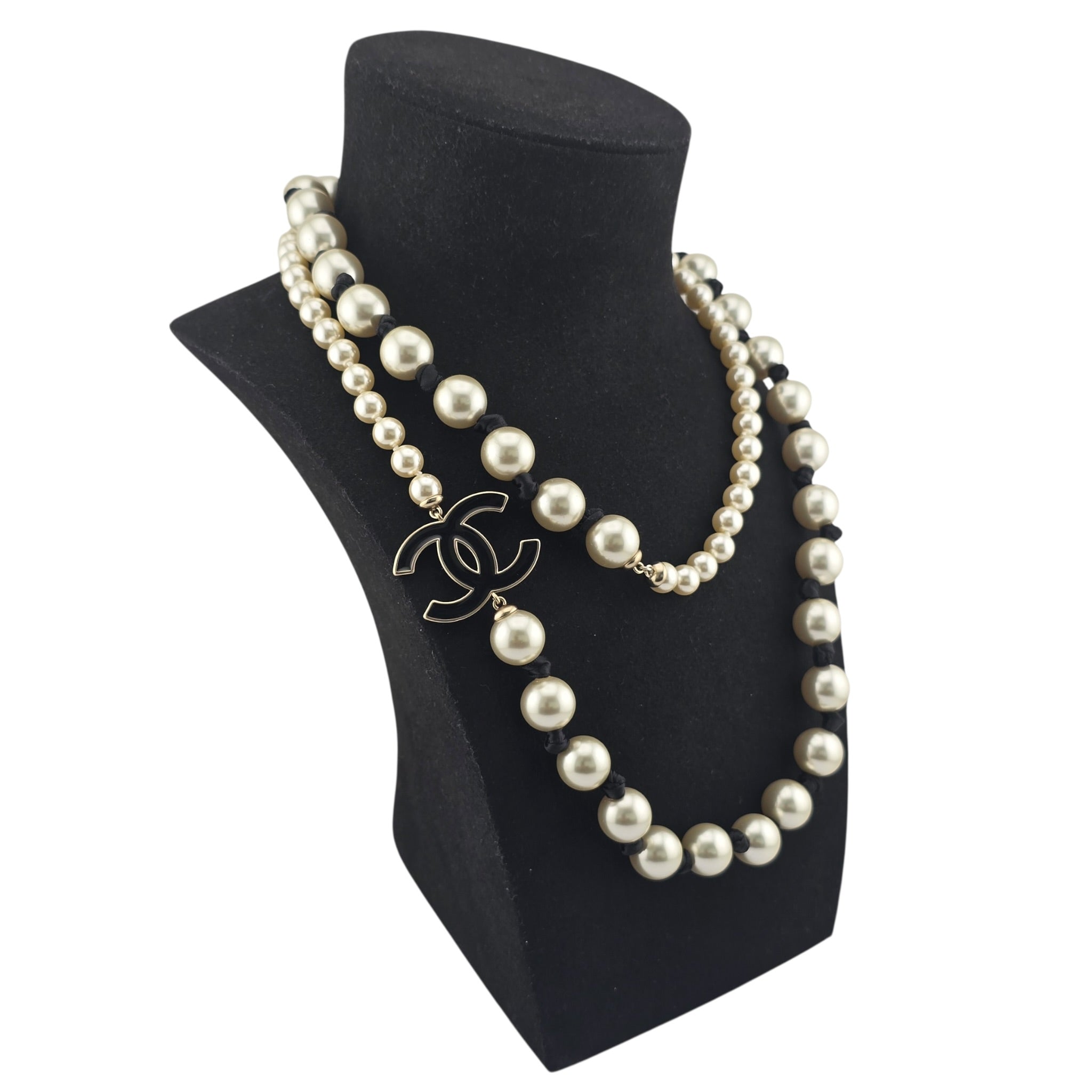 Chanel CC Faux Pearl Black Long Necklace 2025 CHANEL