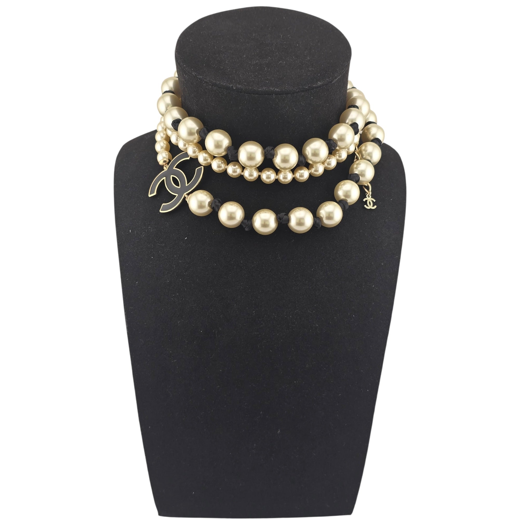 Chanel CC Faux Pearl Black Long Necklace 2025 CHANEL