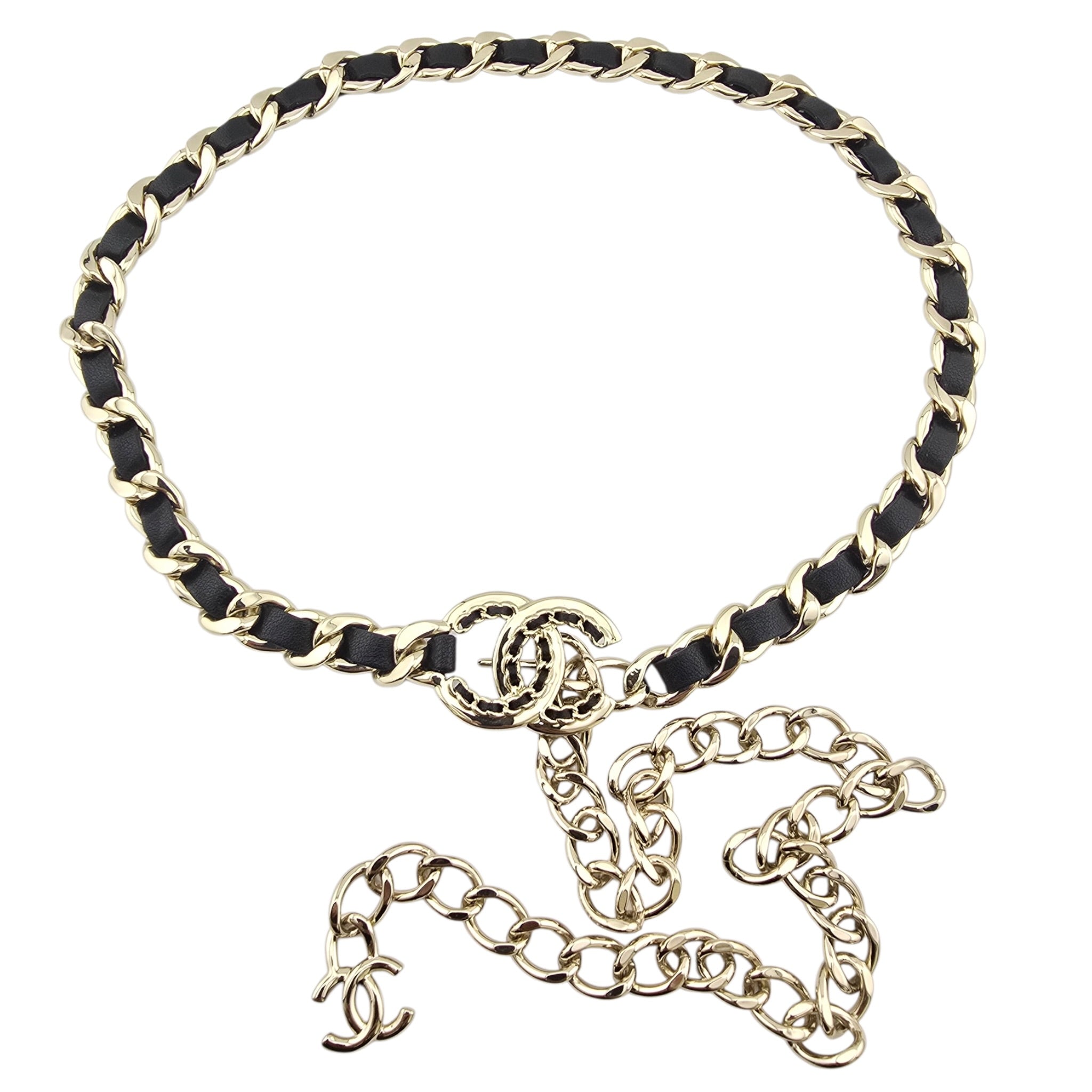 Chanel CC Gold Black Leather Belt 2022 CHANEL