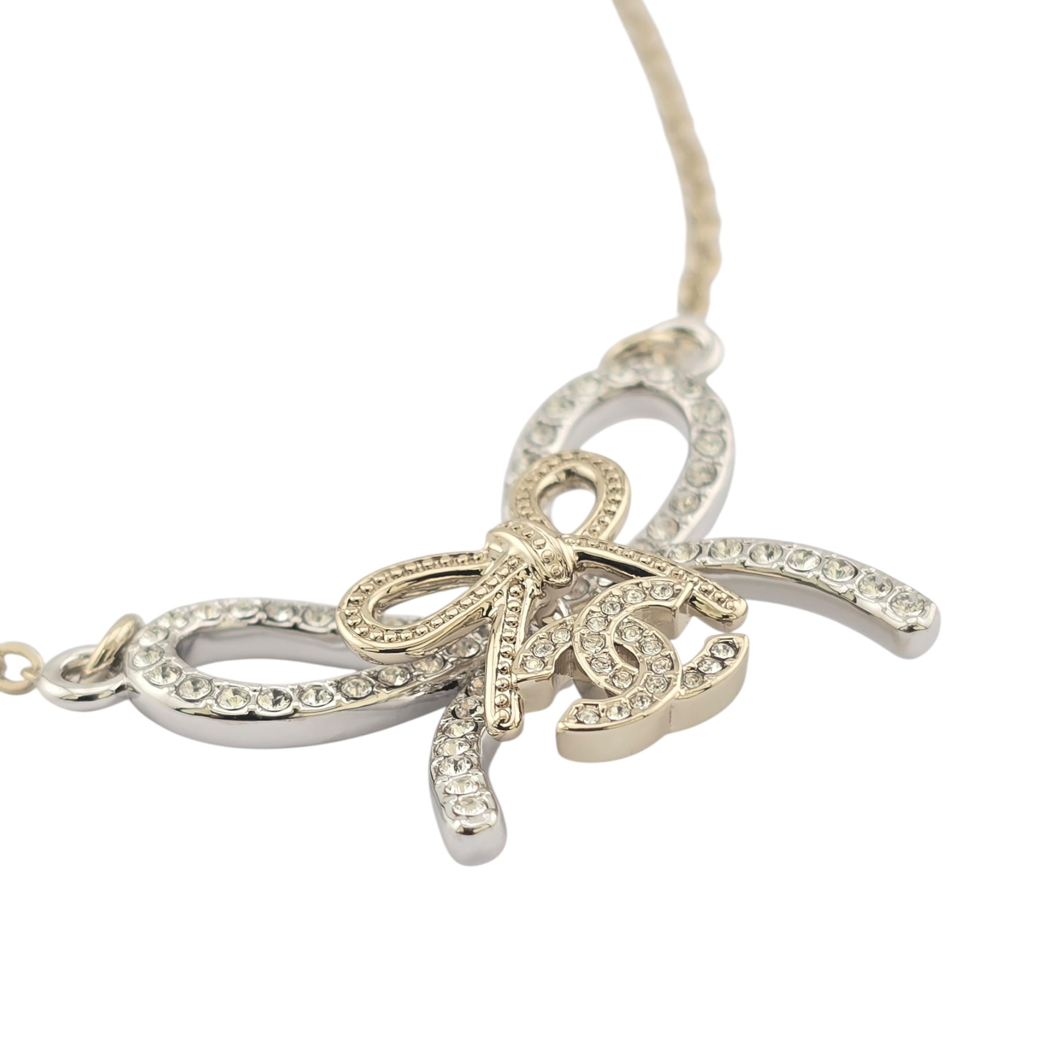 Chanel CC Gold Silver Bow Necklace 2025 CHANEL