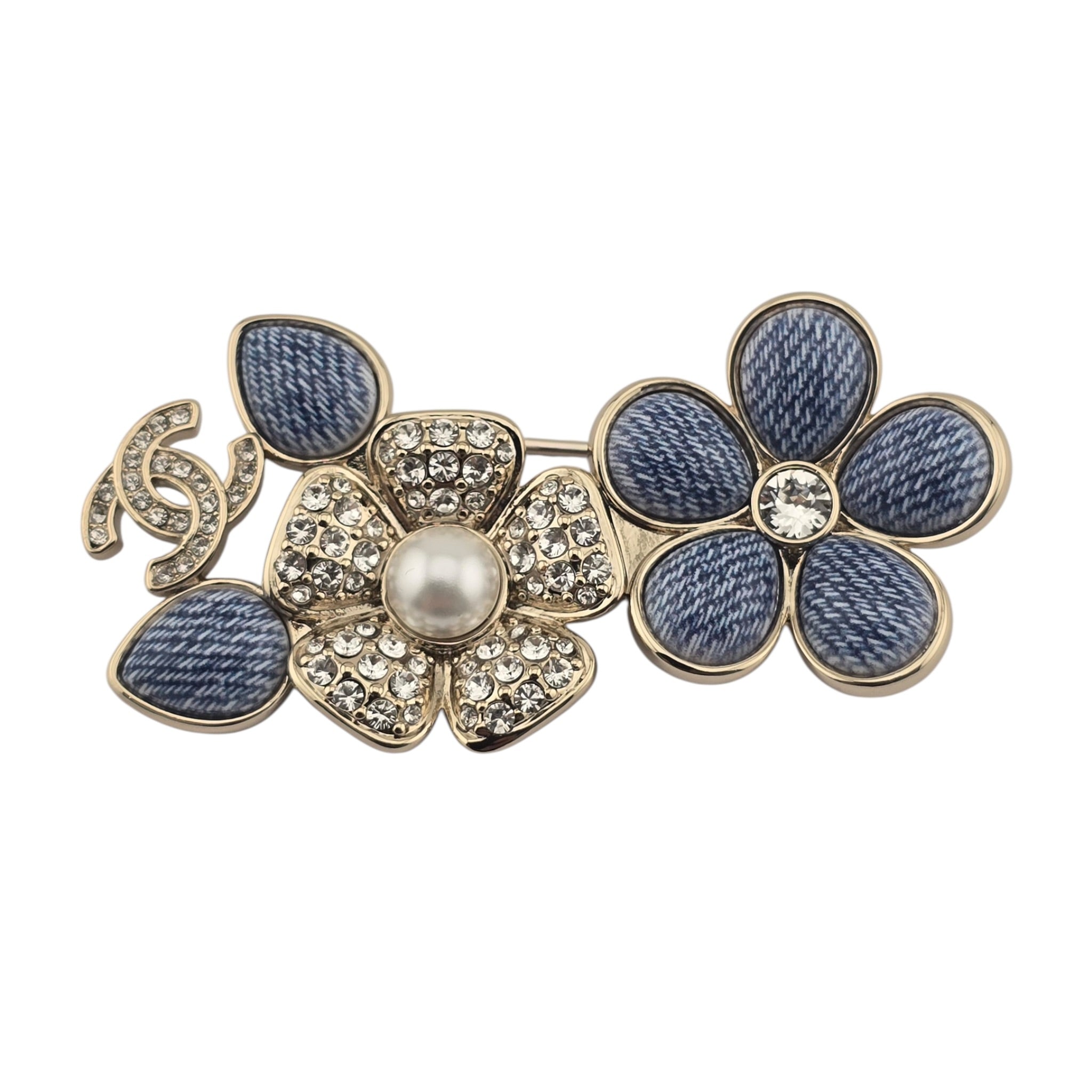 Chanel CC Enamel Crystal Floral Denim Brooch 2026 CHANEL