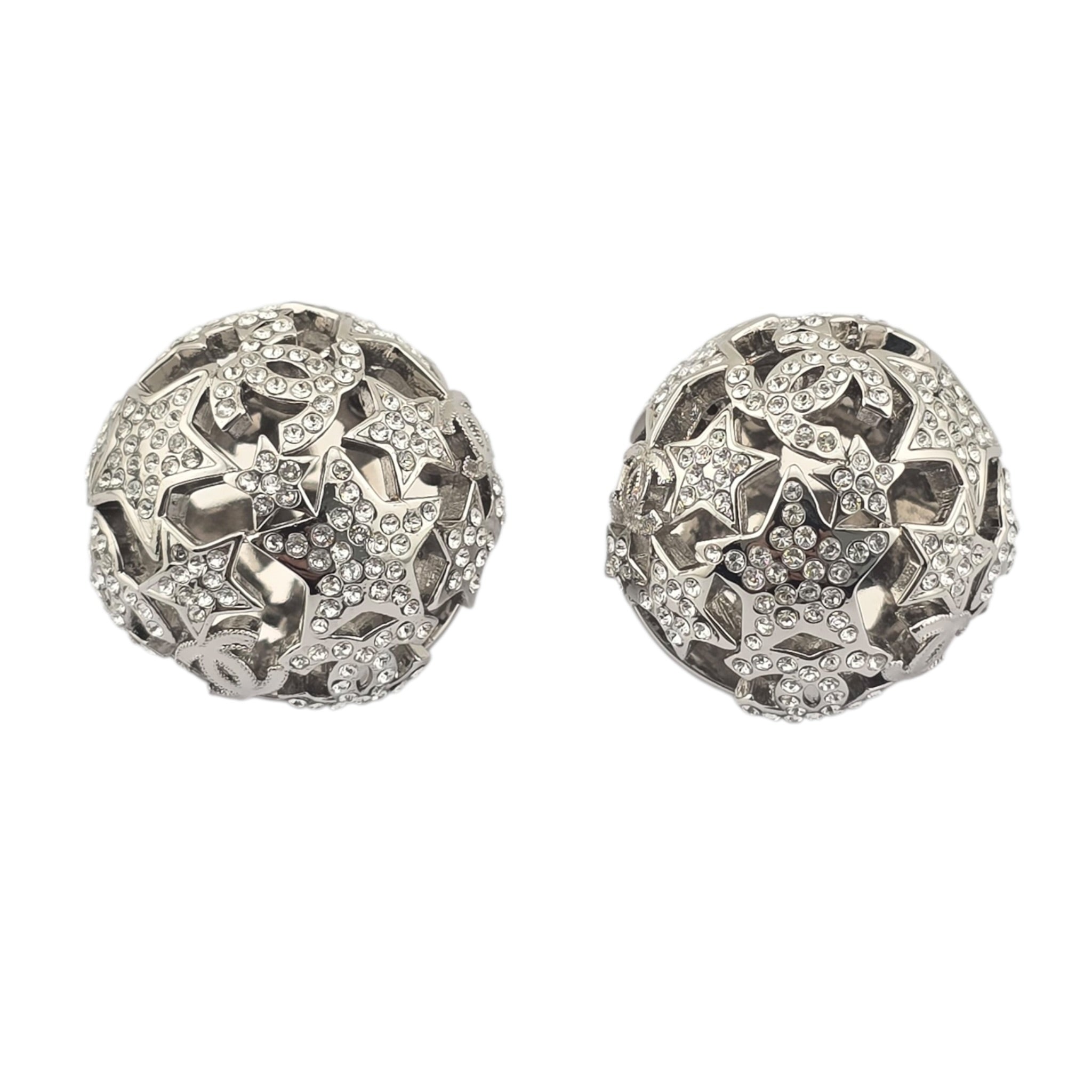 Chanel CC Silver Domed Crystal Star Earrings 2025 CHANEL