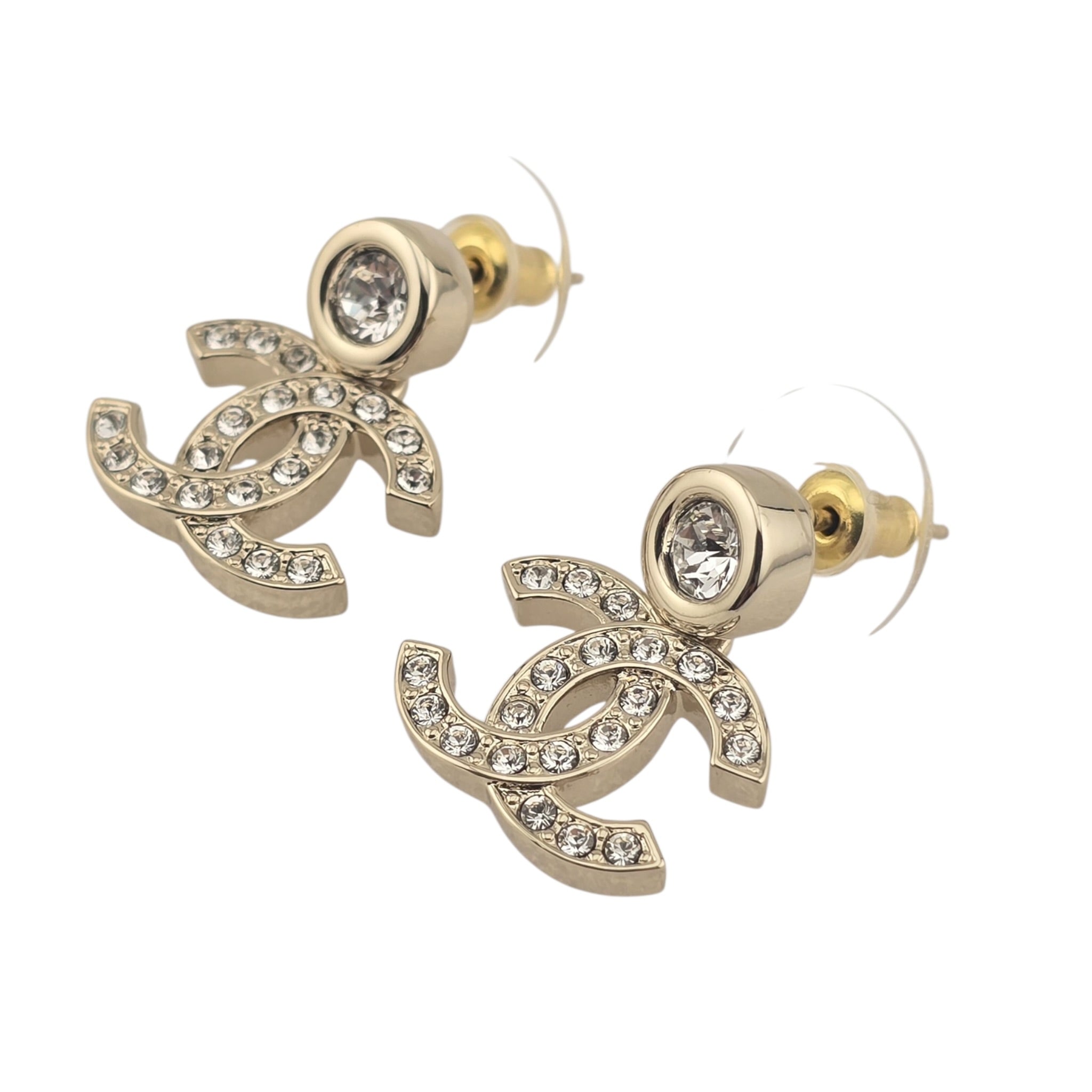 Chanel CC Crystals Drop Earrings Gold Tone 25S CHANEL