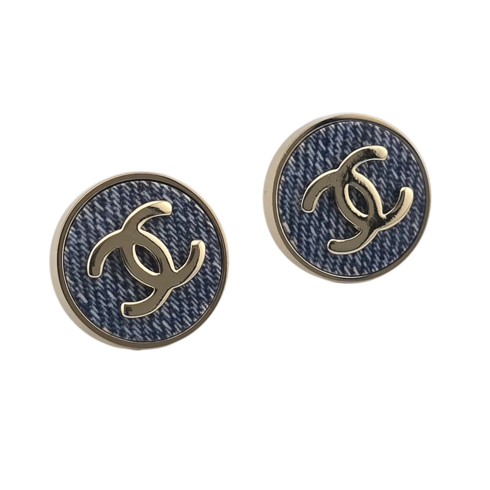 Chanel CC Blue Gold Round Denim Earrings 2026 CHANEL