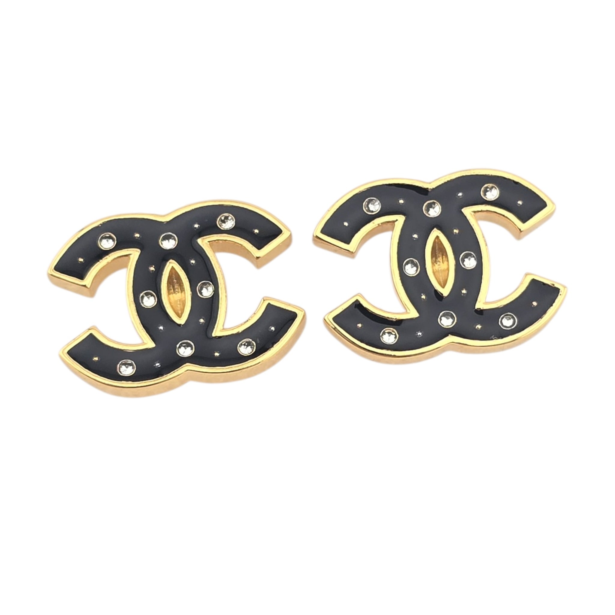 Chanel CC Metal Resin Logo Stud Earrings Black Gold 2025 CHANEL