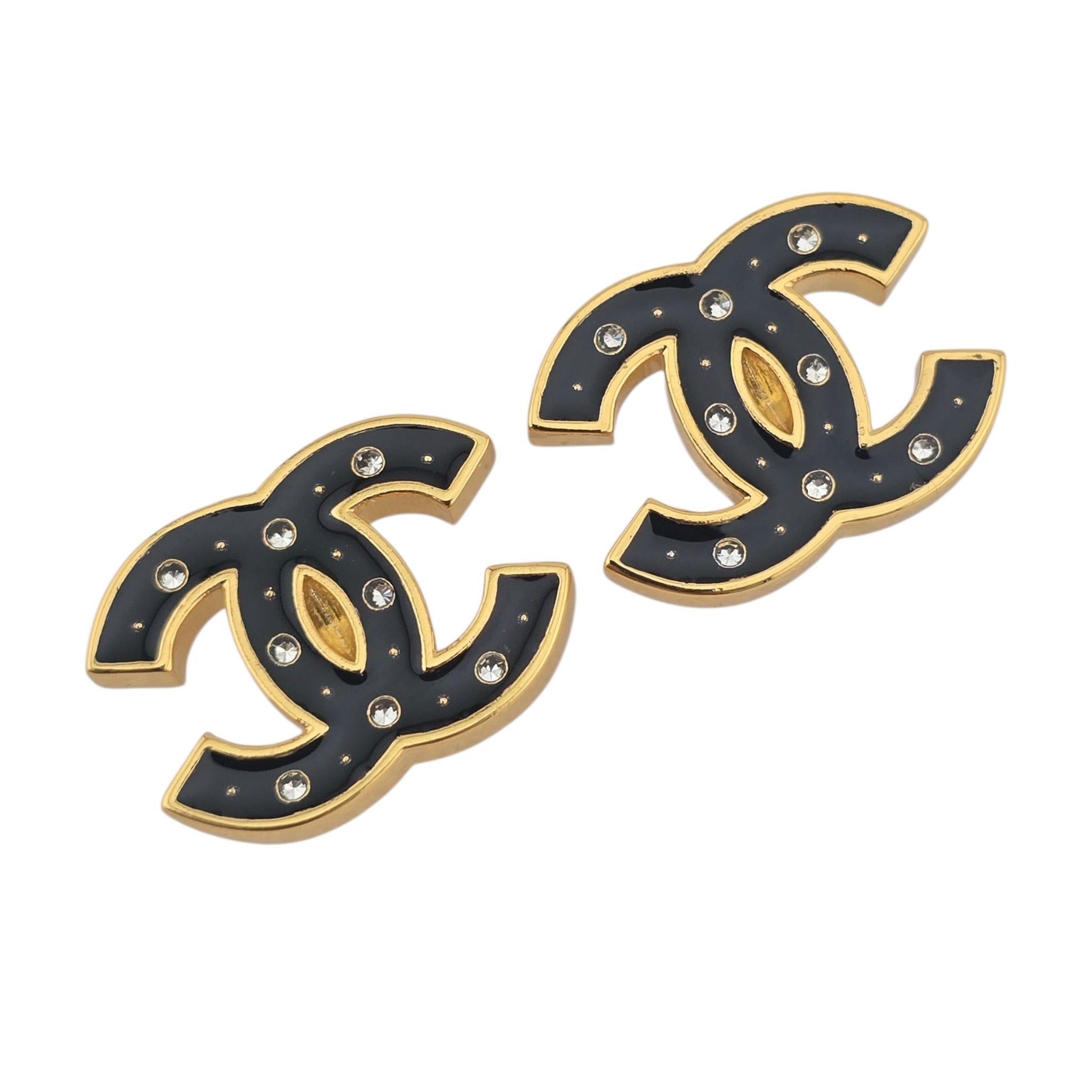 Chanel CC Metal Resin Logo Stud Earrings Black Gold 2025 CHANEL